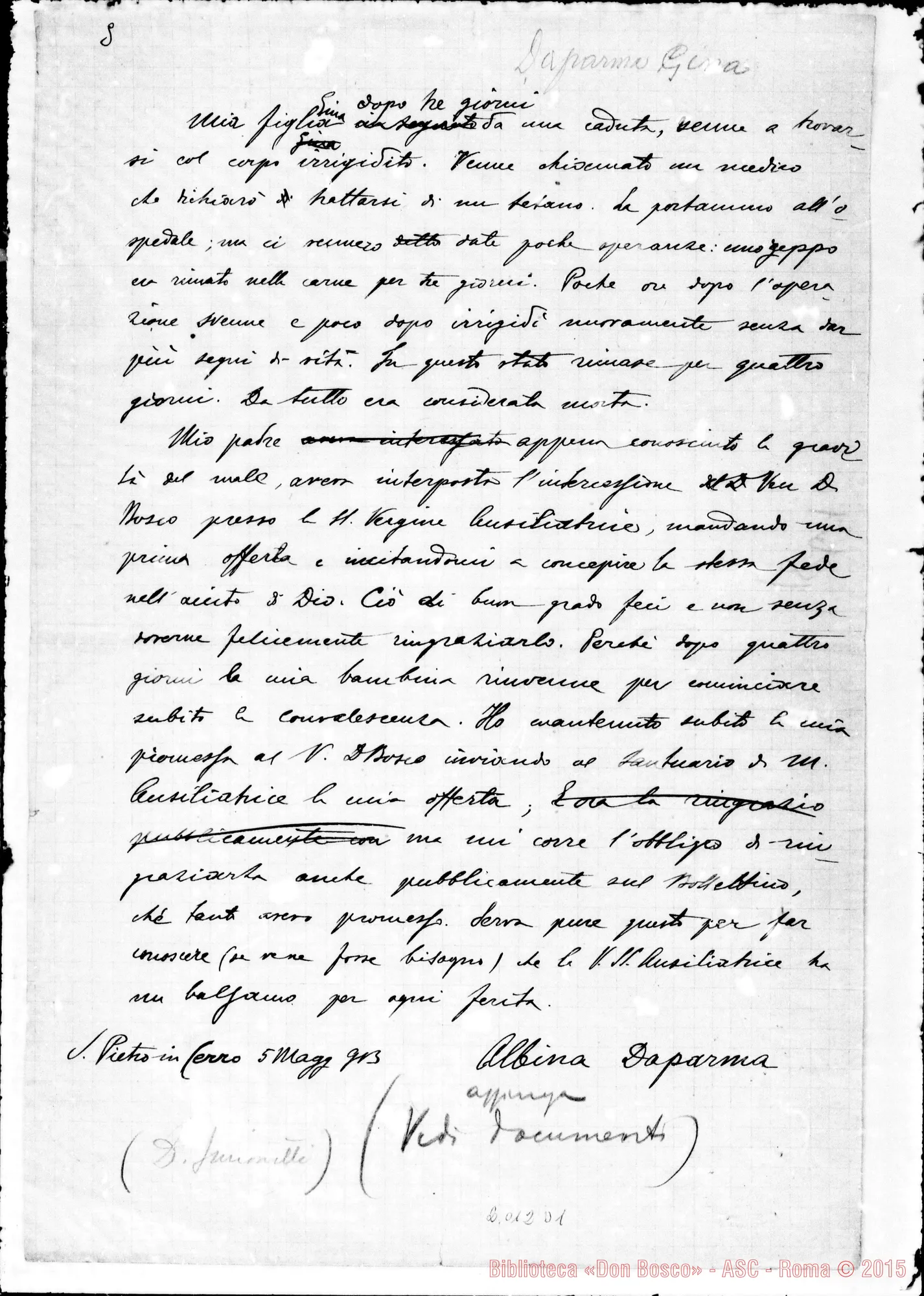Fotogramma D 1 — Relazione di Albina Daparma