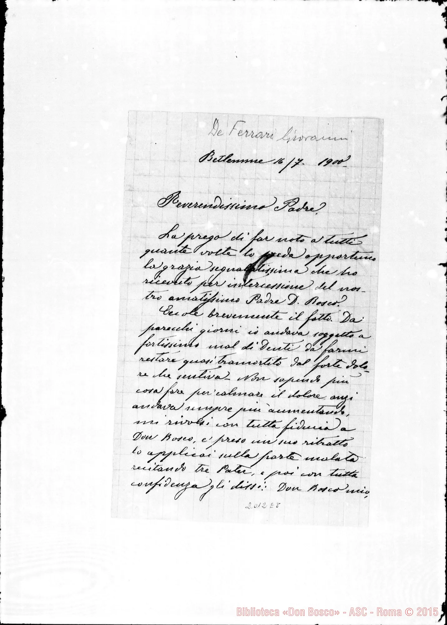 Fotogramma E 8 — De Ferrari Giovanni-Rev.mo Padre
