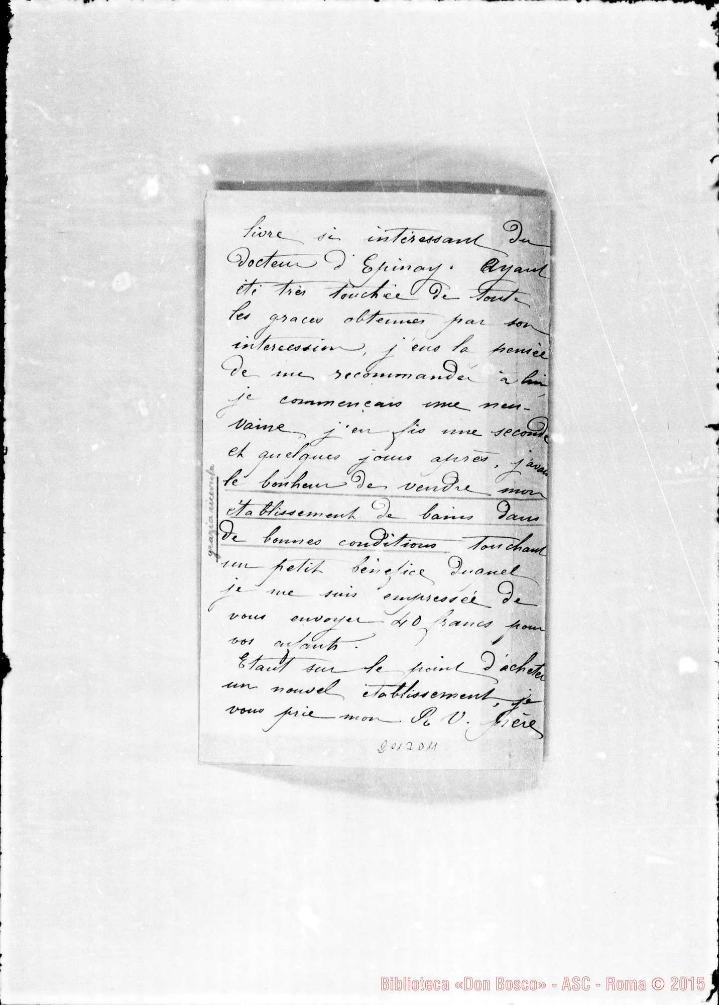 Fotogramma D 11 — Lettera: «Ayant reçu votre lettre…»