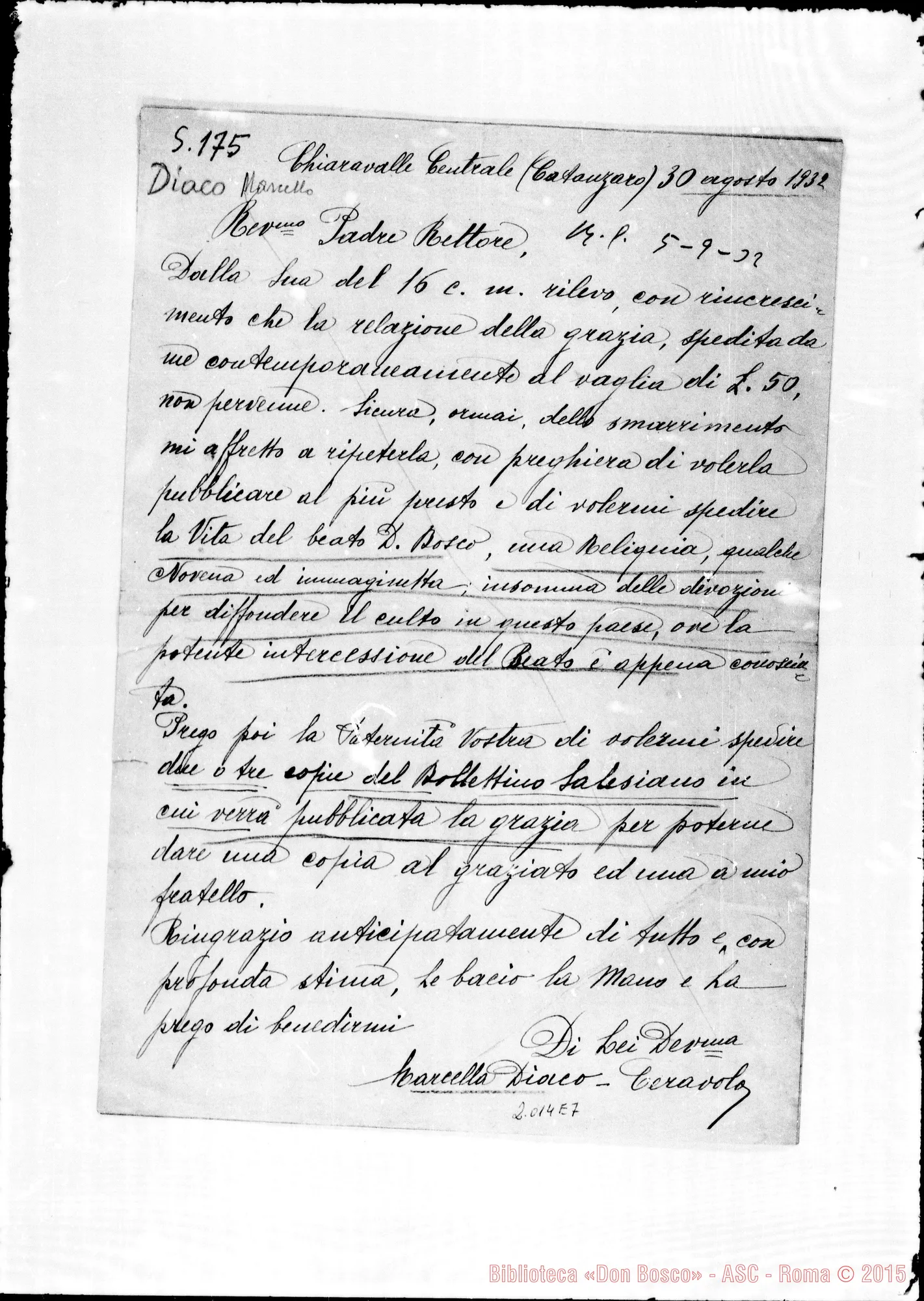 Fotogramma E 7 — Diaco Marcello: Lettere E Relazione