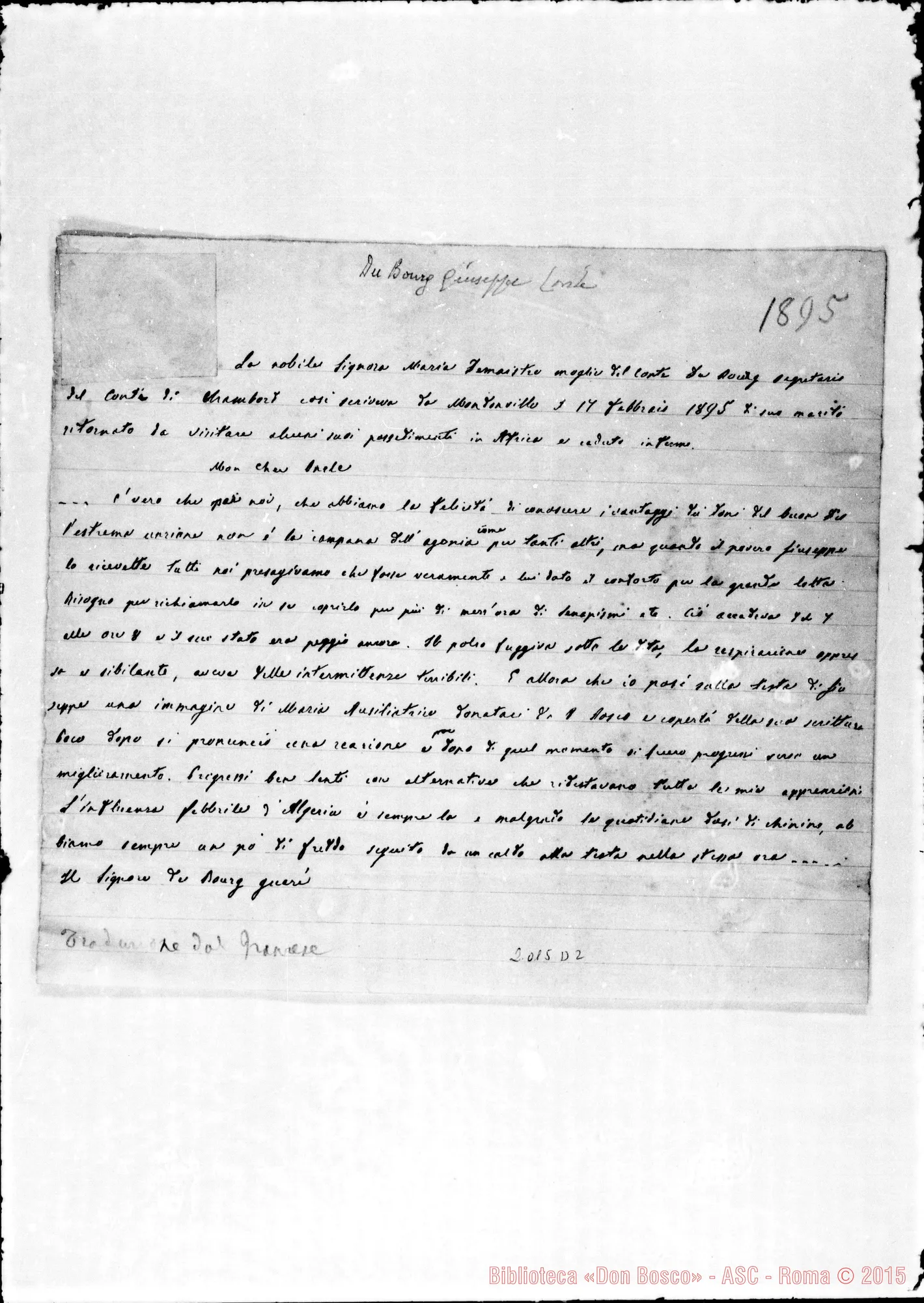 Fotogramma D 2 — Dubourg Giuseppe: Relazione ms. di D. Lemoyne