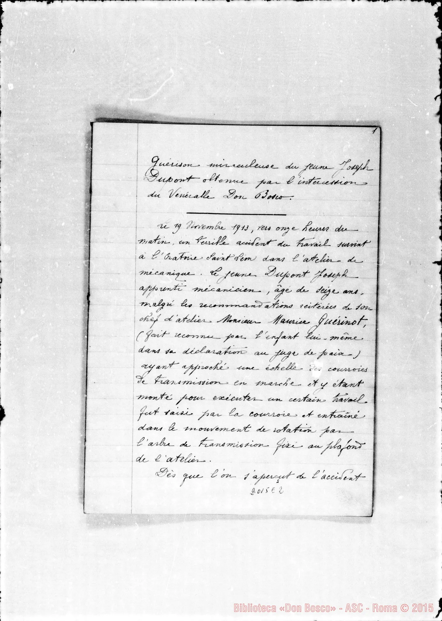 Fotogramma E 2 — Dupont Giuseppe: «Guerison miraculeuse…»