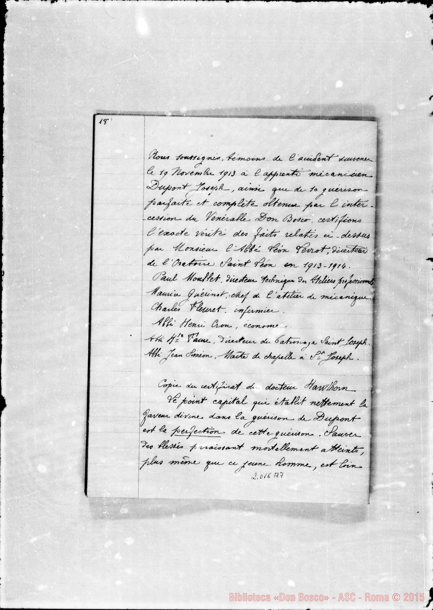 Fotogramma A 7 — Dupont Giuseppe: «Guerison miraculeuse…»