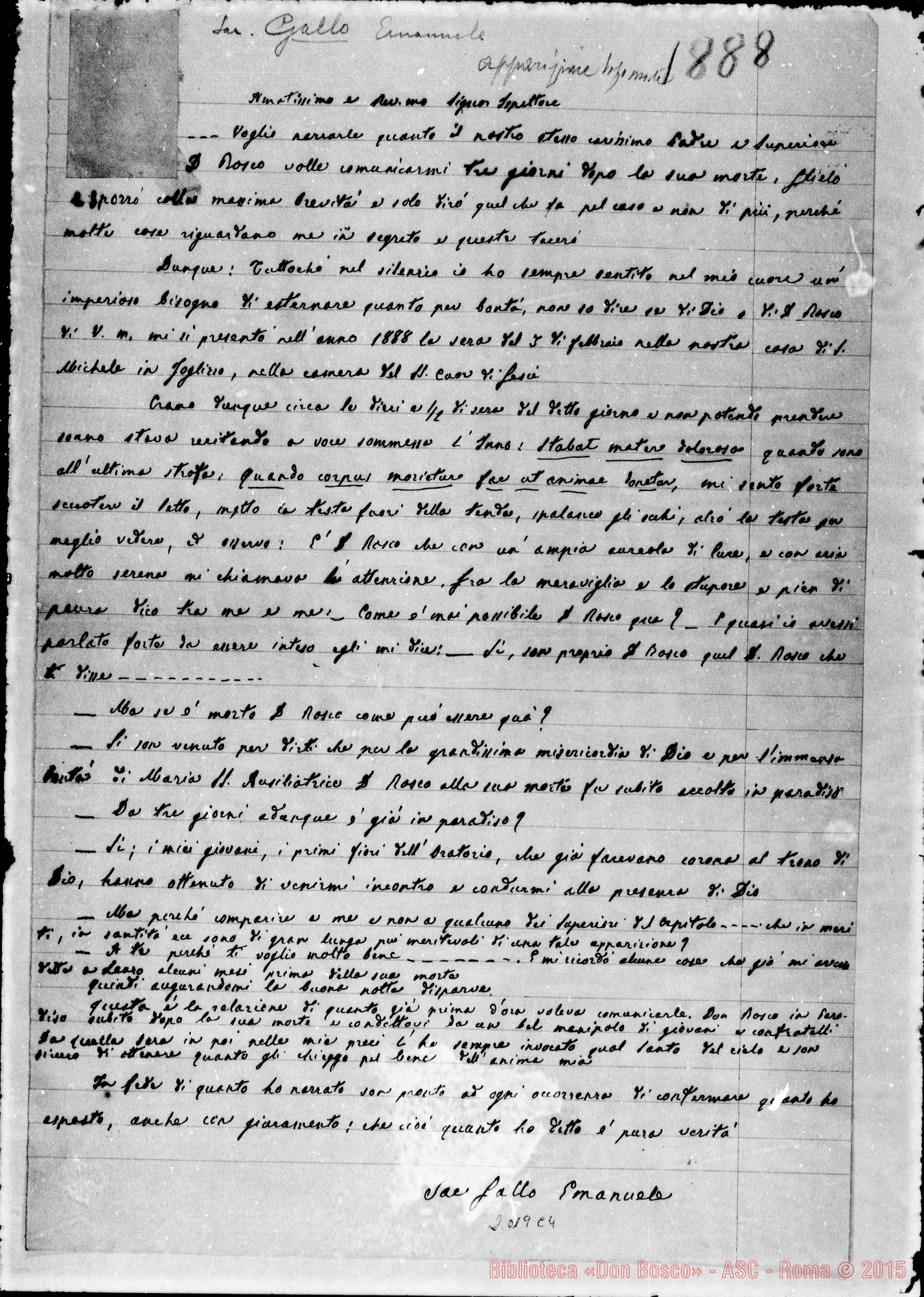 Fotogramma C 4 — Gallo Emanuele: Apparizione. Copia ms. di D. Lemoyne