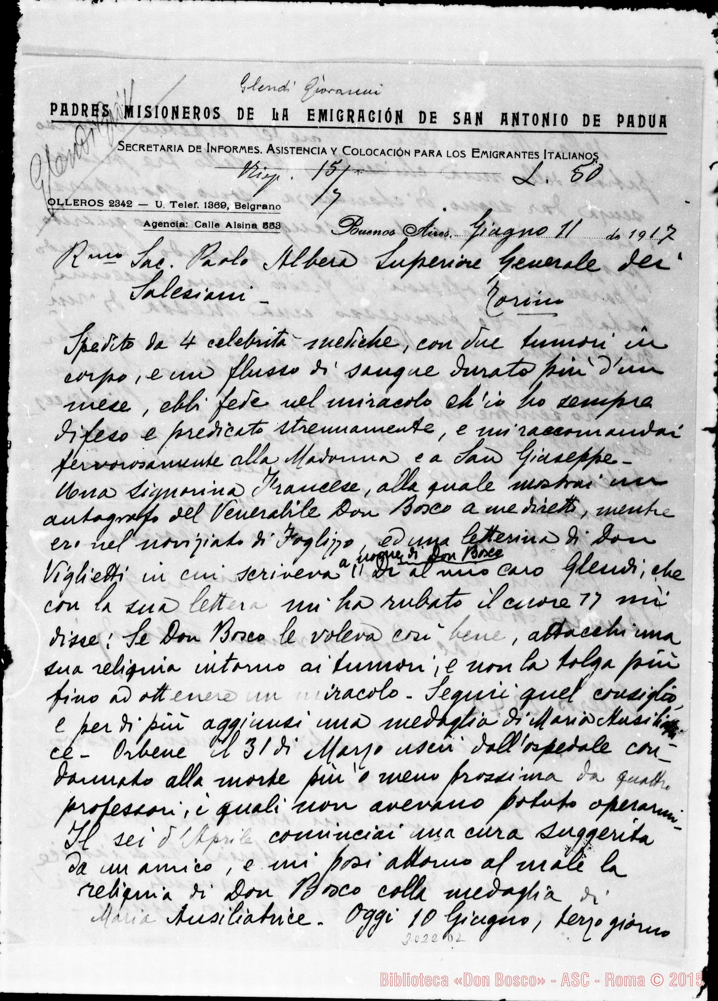 Fotogramma D 2 — Glendi Giovanni-Superiore Generale dei Salesiani. Relazione