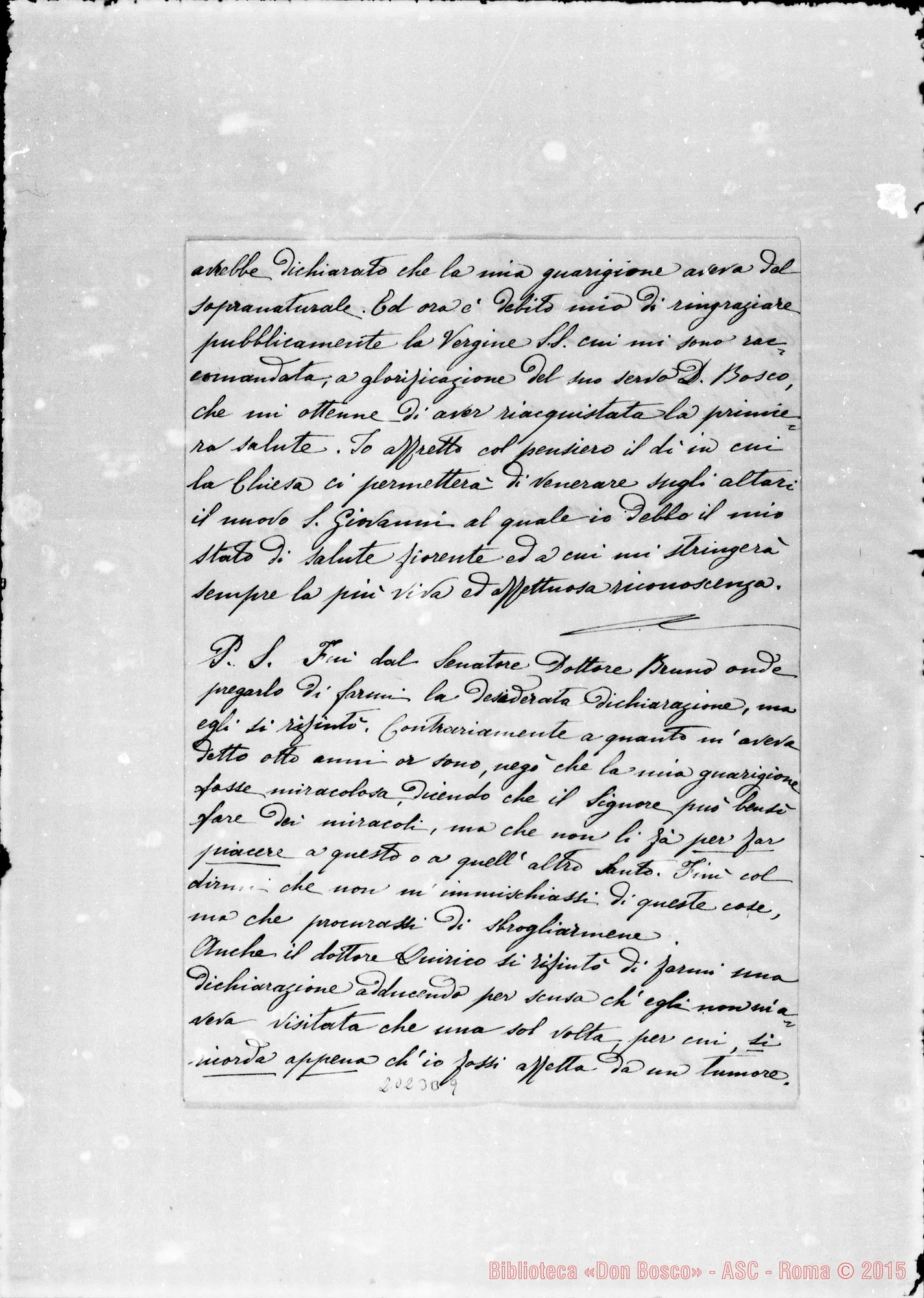 Fotogramma B 9 — Grimaldi Enrichetta: «Relazione di una guarigione miracolosa avvenuta…»
