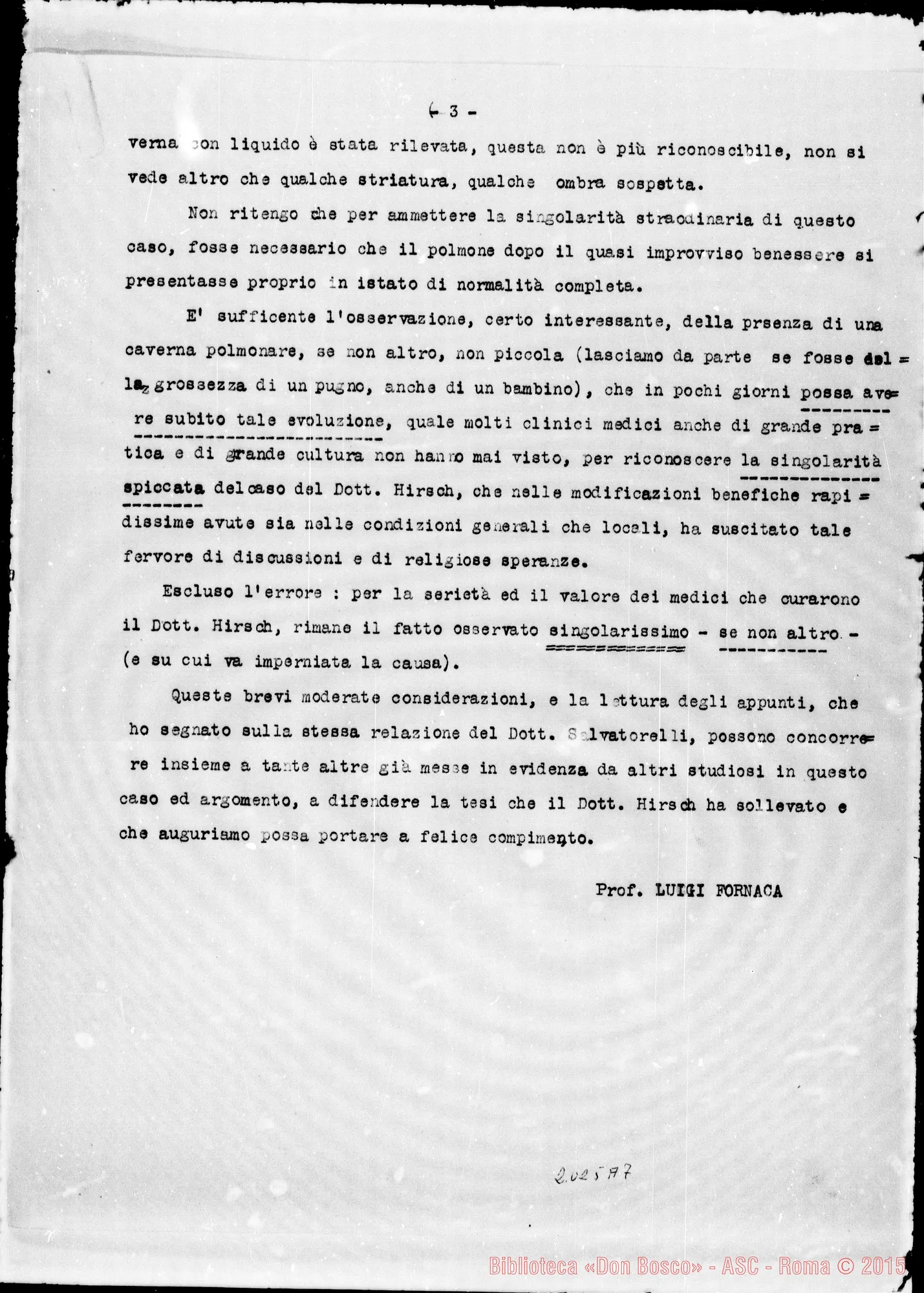 Fotogramma A 7 — Sulla guarigione del Dott. Hirsch: Fornaca-D. Trione