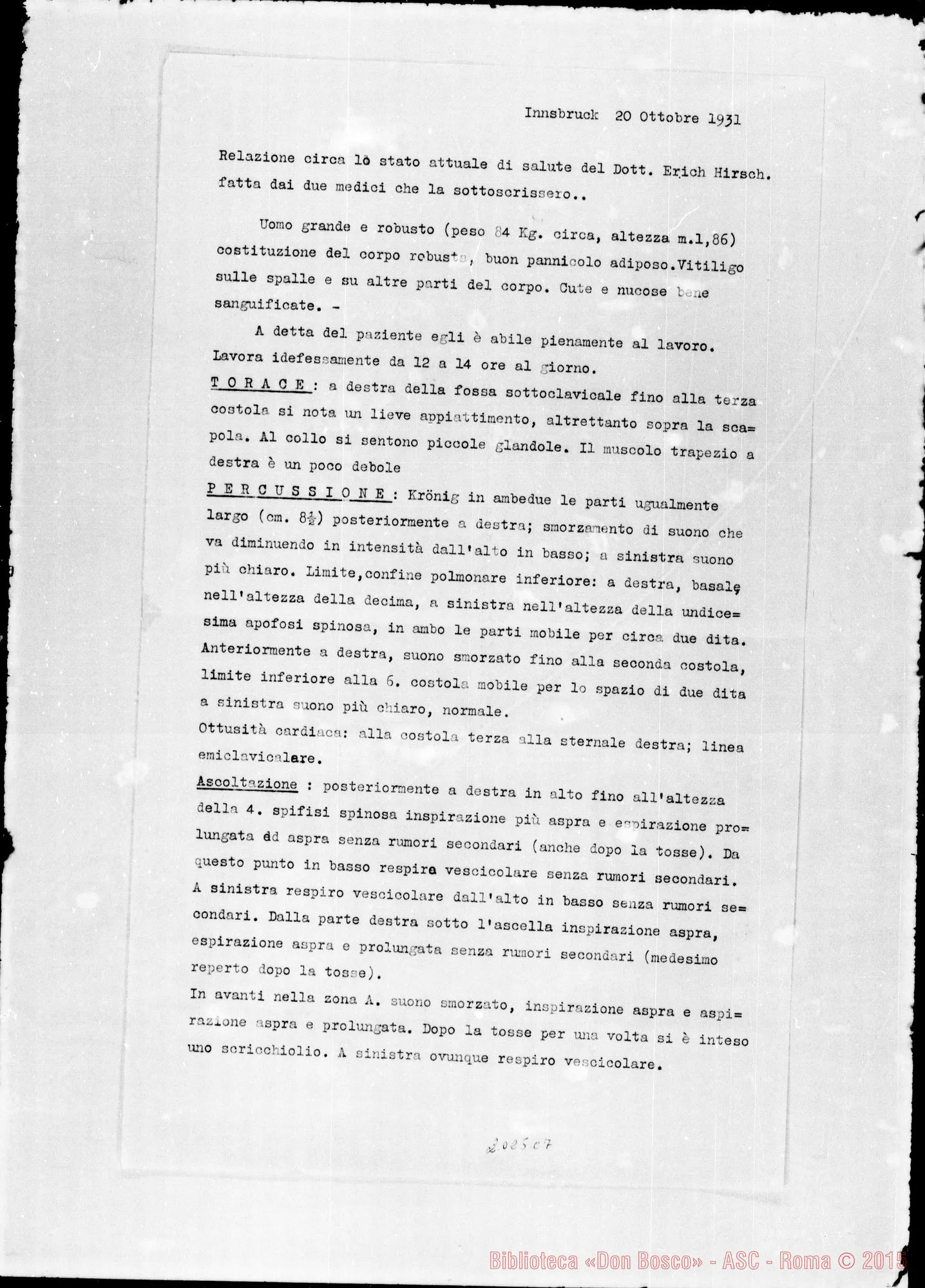 Fotogramma C 7 — Stato attuale del Dott. Hirsch