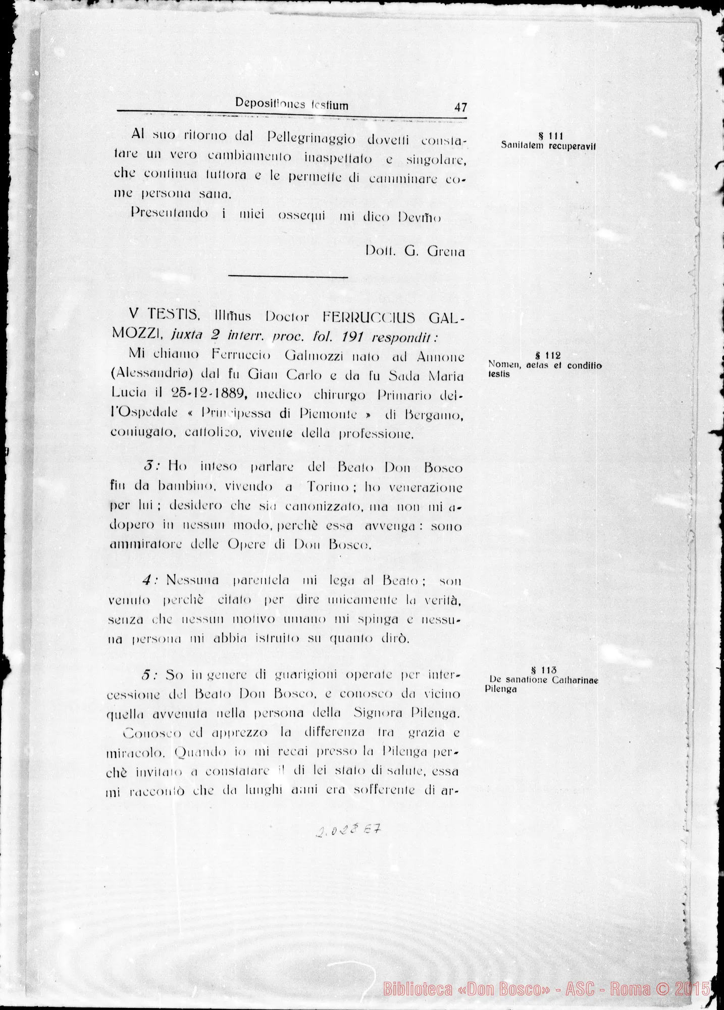 Fotogramma E 7 — Taurinen. Canonizationis B. Joannis Bosco. Summarium