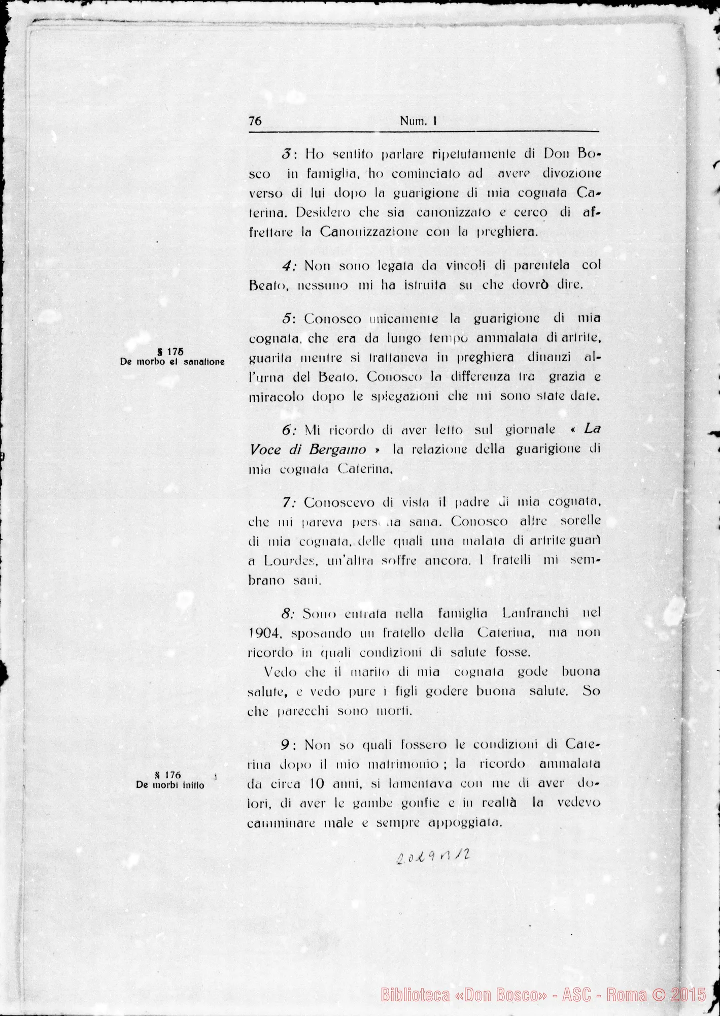 Fotogramma B 12 — Taurinen. Canonizationis B. Joannis Bosco. Summarium