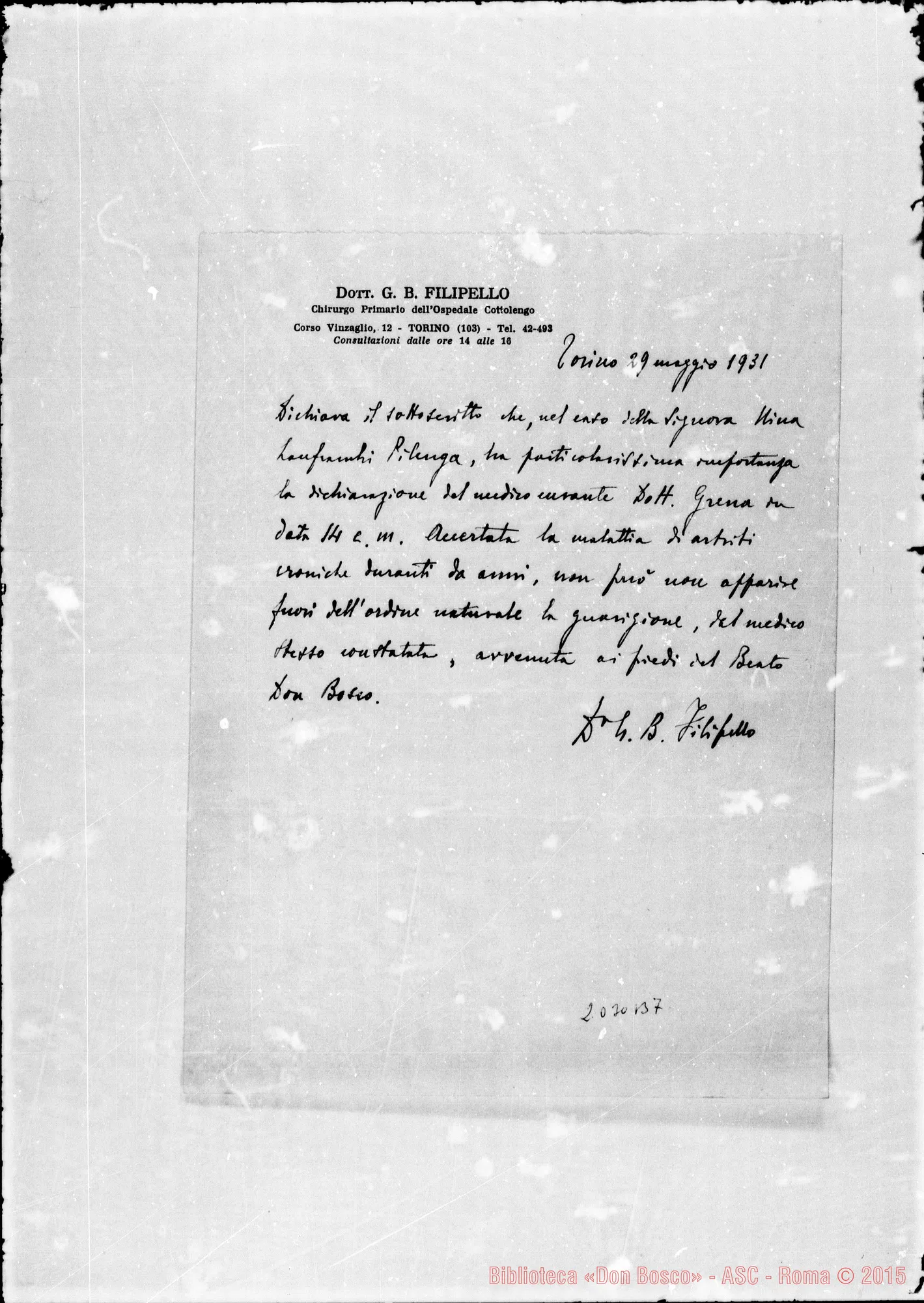 Fotogramma B 7 — Dott. Filipello: Dichiarazione