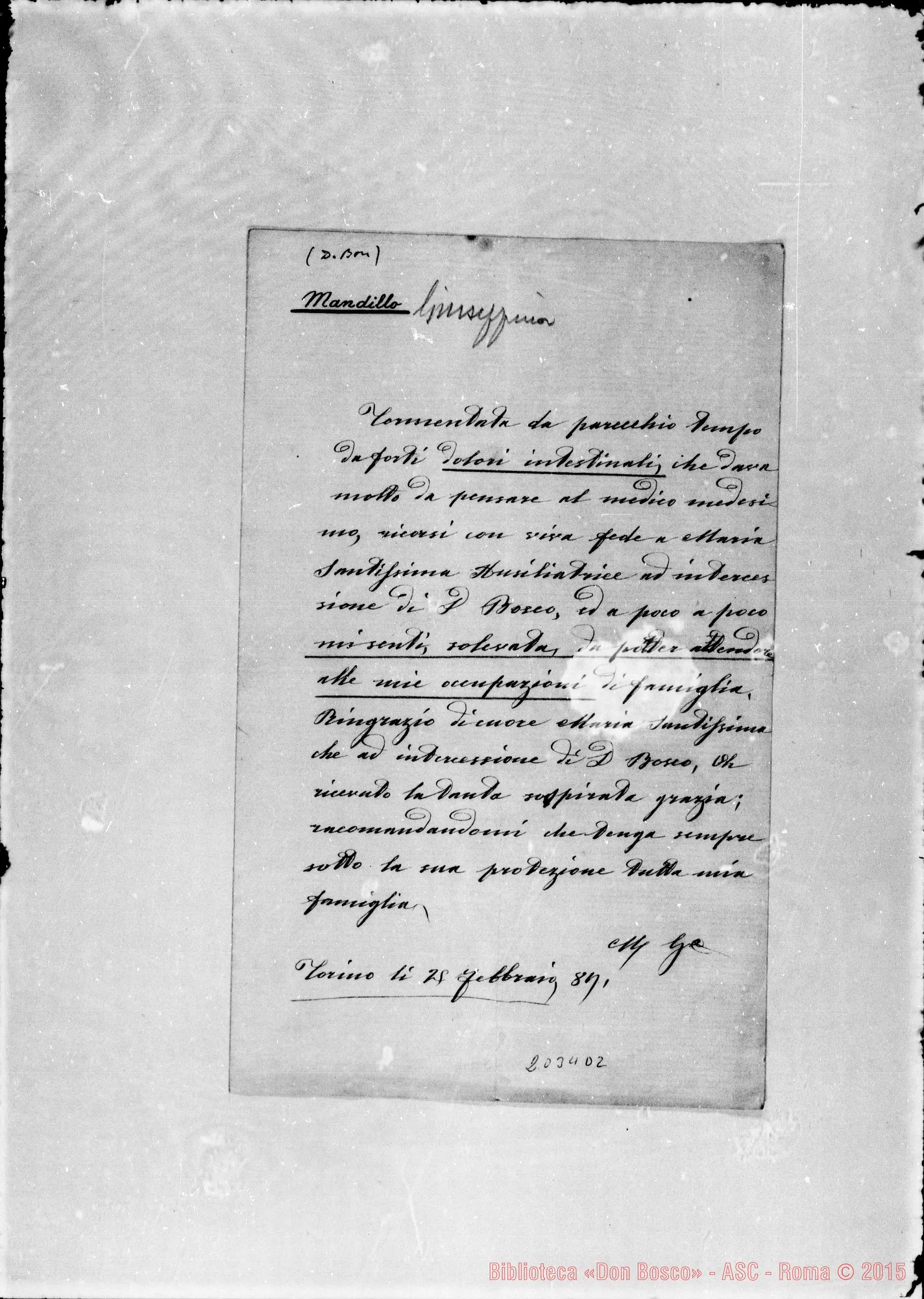 Fotogramma D 2 — Mandillo Giuseppina: Grazia ricevuta