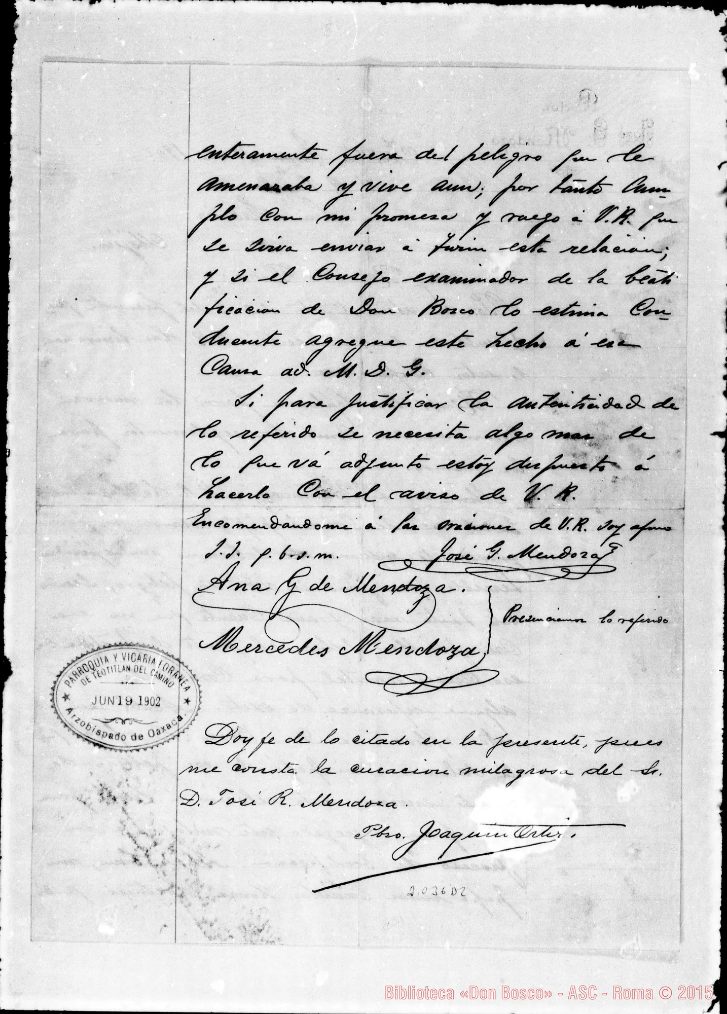 Fotogramma D 2 — Mendoza Giuseppe: «Por su atenta carta…»