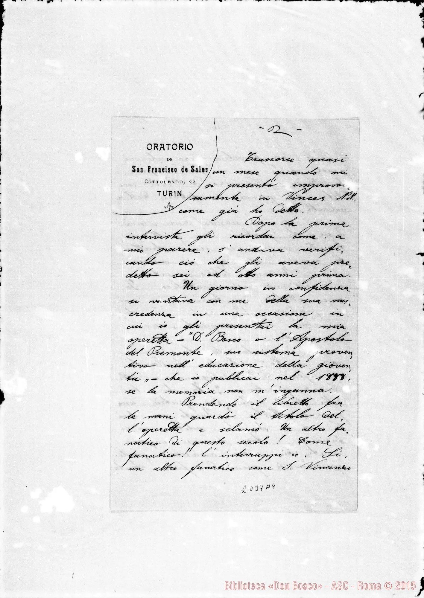 Fotogramma A 4 — «Un miracolo del Ven. Servo di Dio…» Traduzione
