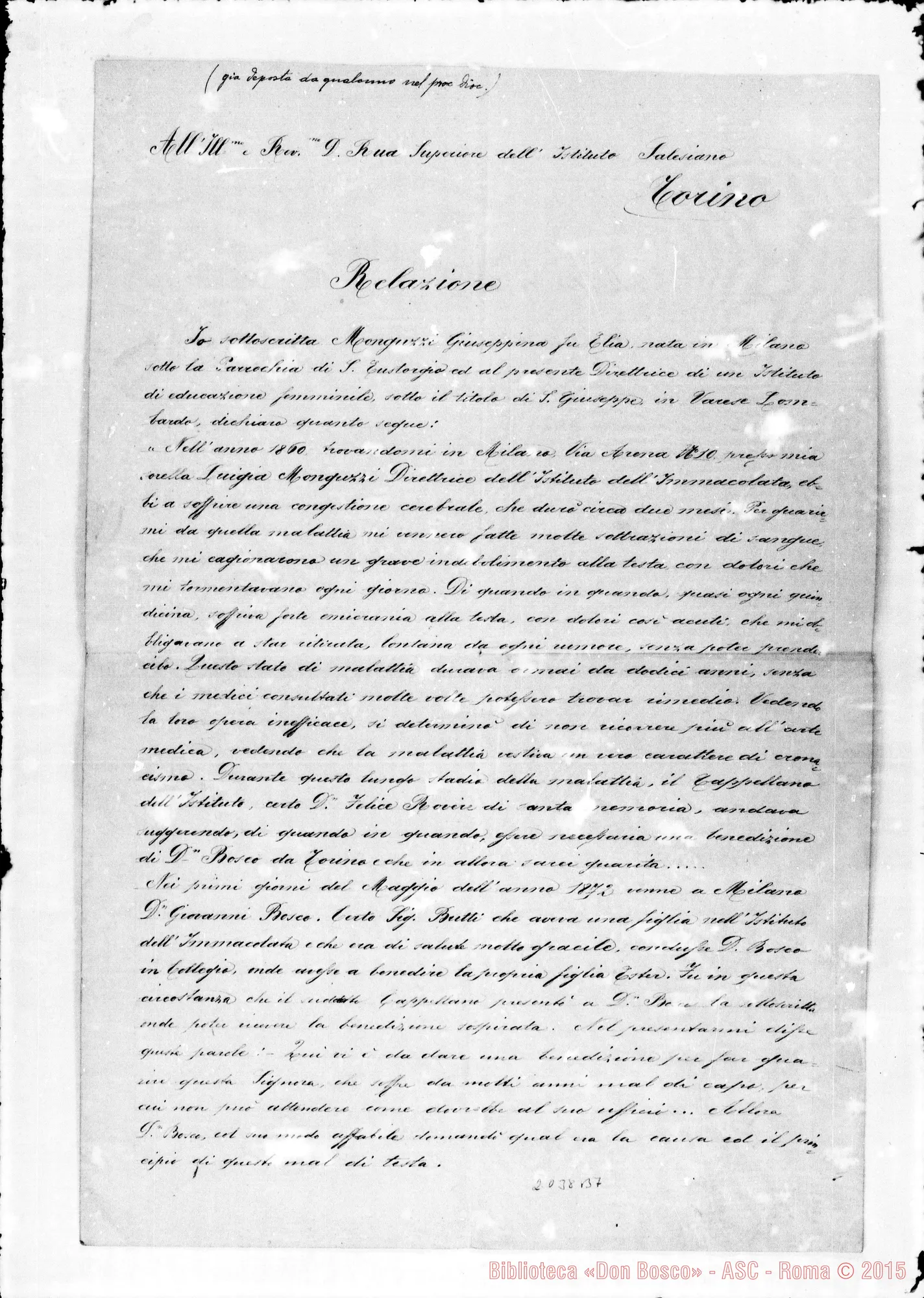 Fotogramma B 7 — Monguzzi Giuseppina-D. Rua: Relazione