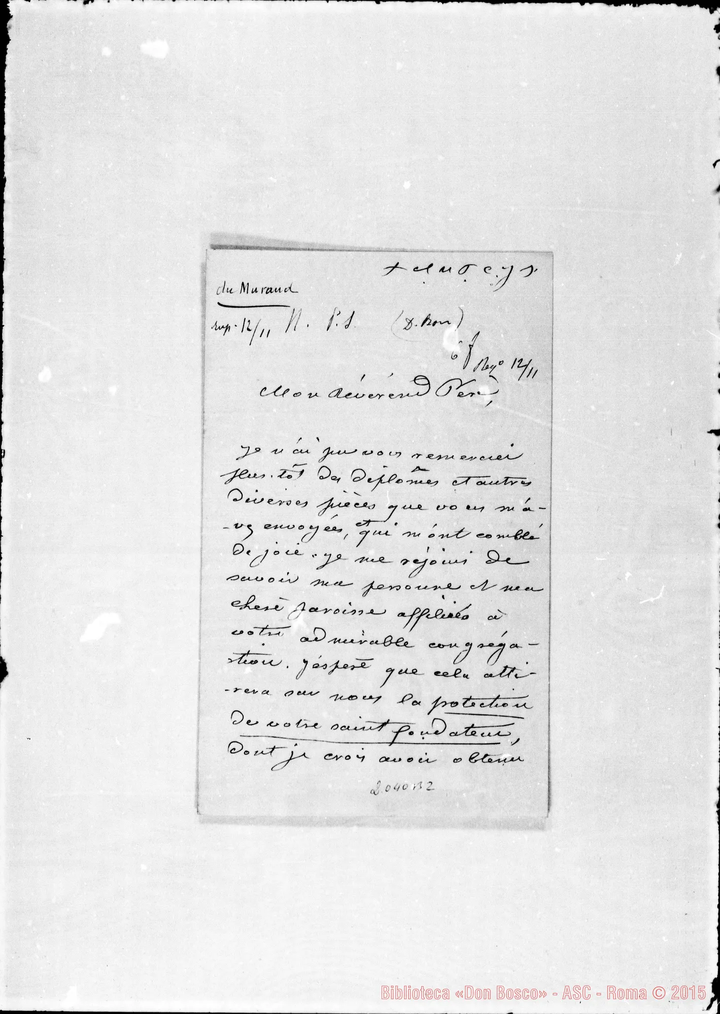 Fotogramma B 2 — Murand du. Lettera A Mon Révérend Pére