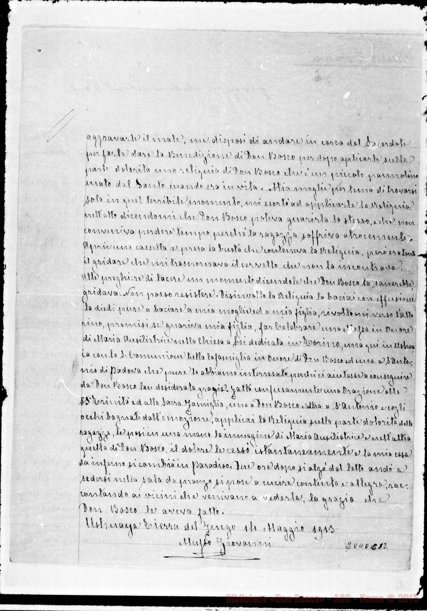 Fotogramma C 2 — Musso Giovanni: «Guarigione istantanea del mal di denti»