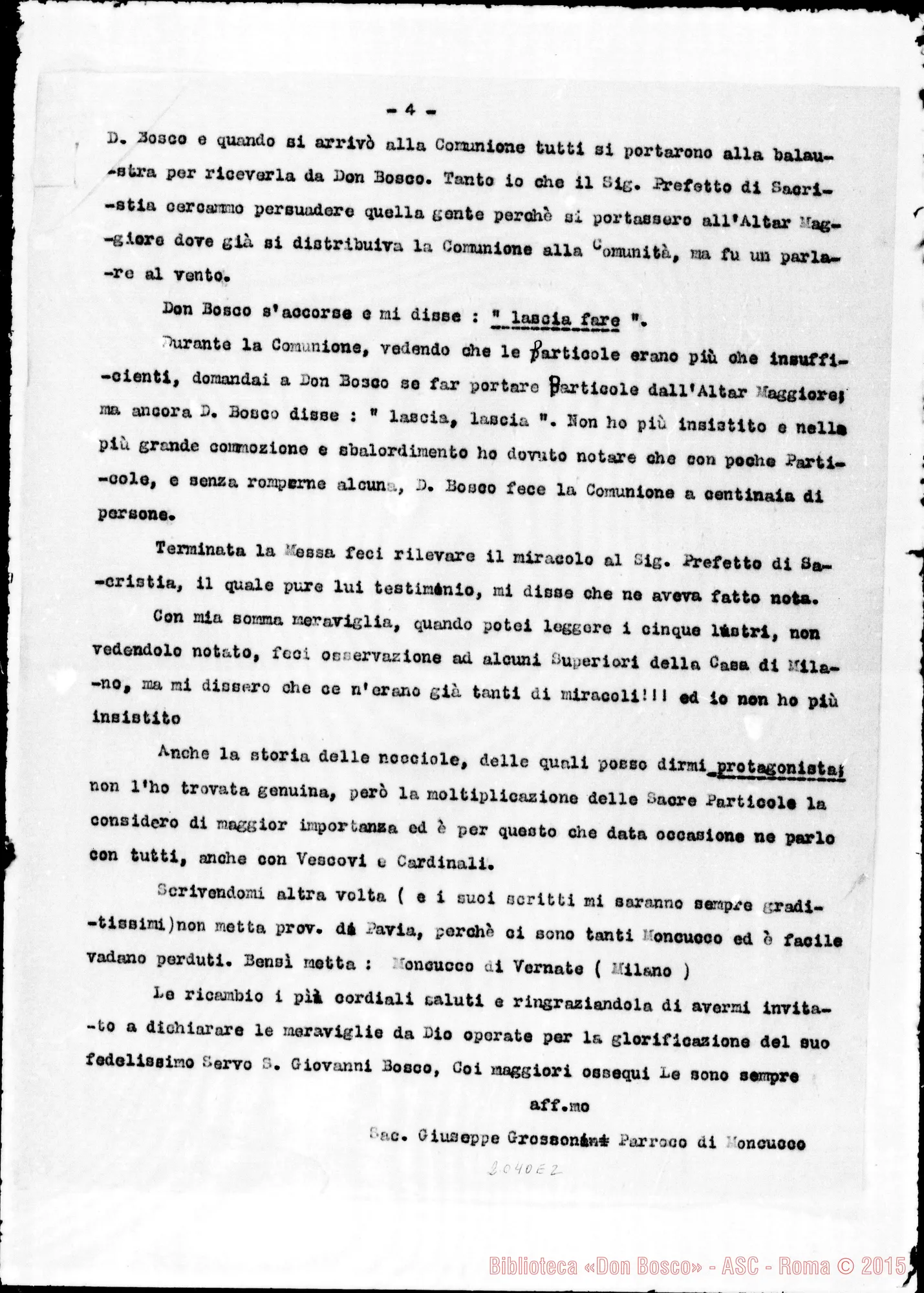 Fotogramma E 2 — Nocciole: D. Giuseppe Grossoni, parroco di Moncucco-D. Trione. Relazione