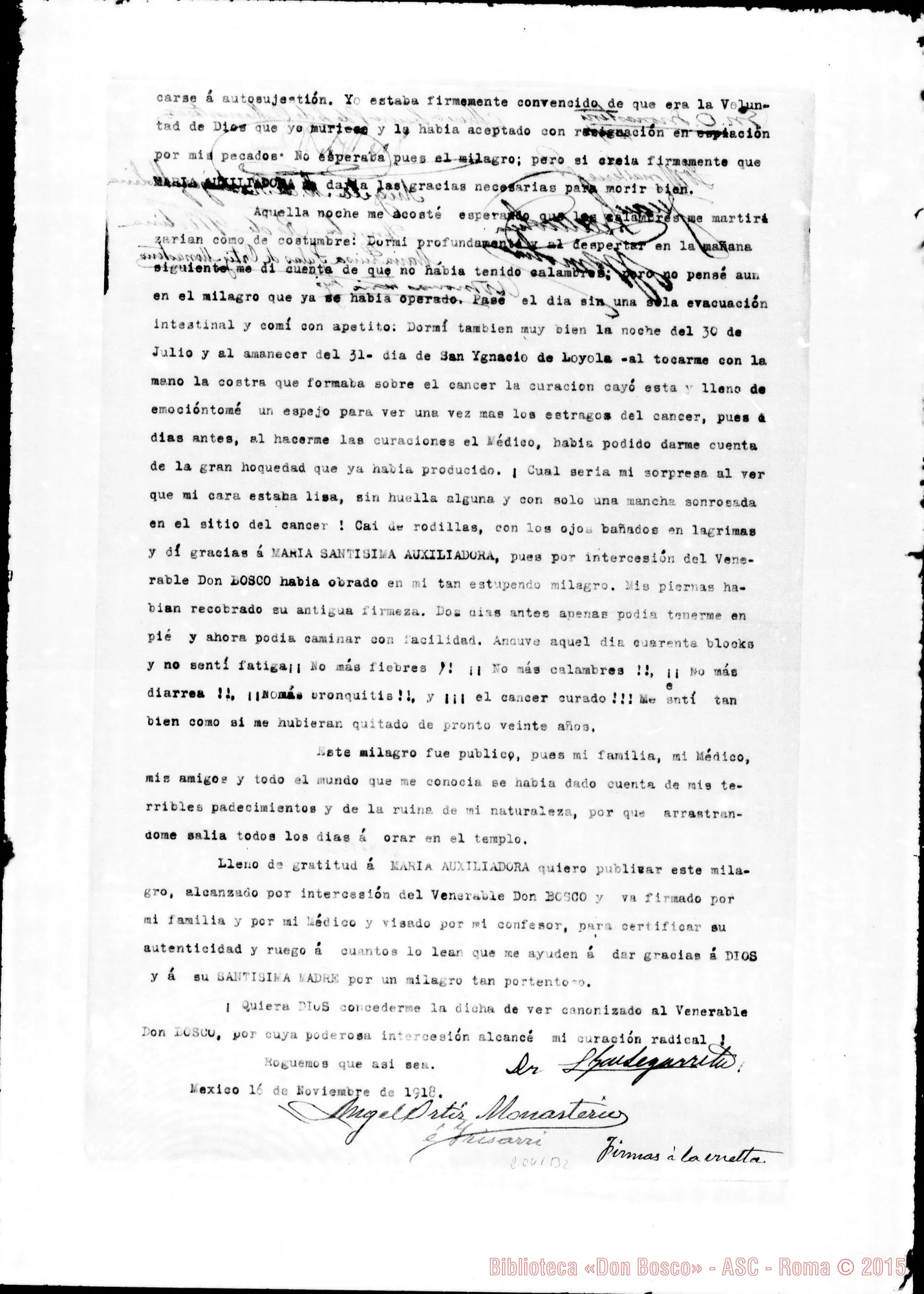 Fotogramma B 2 — «Estupendo Milagro». Redacción dattil. con firme autografe
