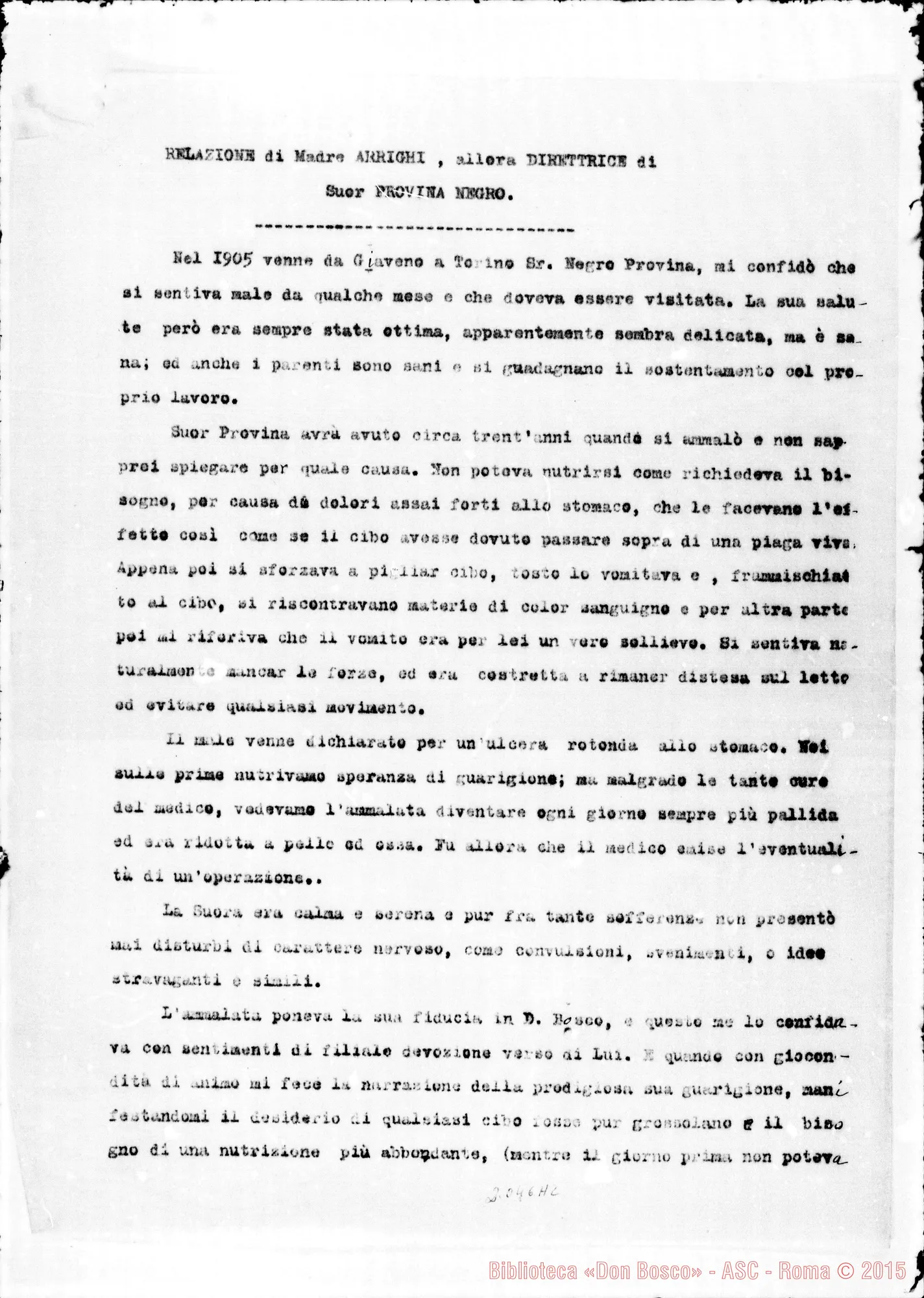 Fotogramma A 2 — Relazione di Madre Arrighi