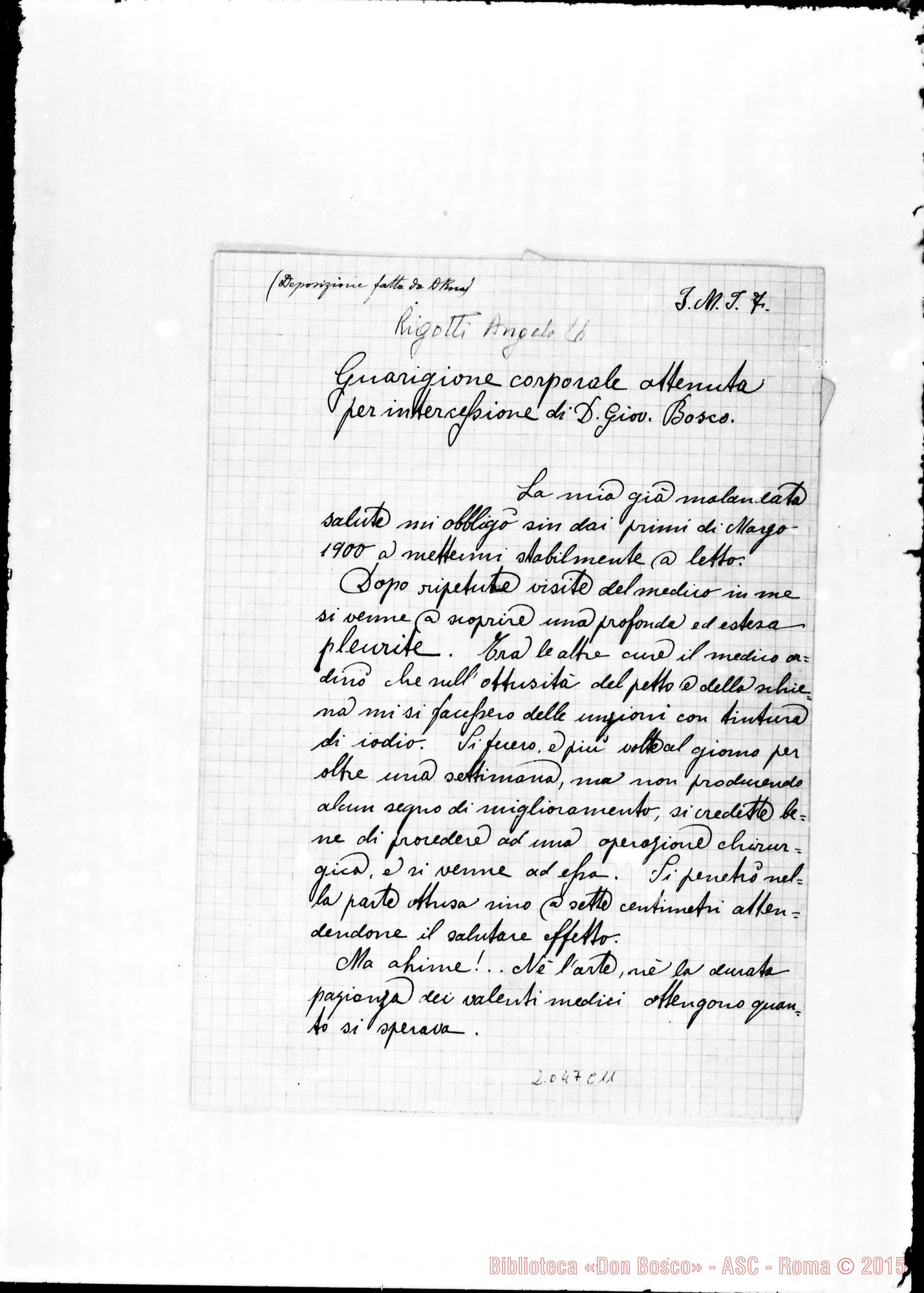 Fotogramma C 11 — Rigotti Angelo: «Guarigione ottenuta per intercessione di D. Bosco»