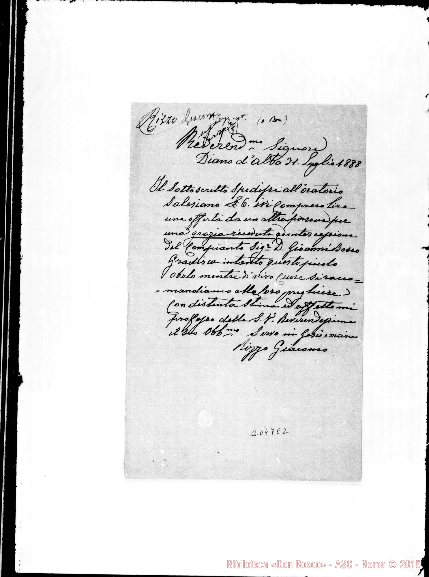 Fotogramma E 2 — Rizzo Giacomo: «Il sottoscritto…»