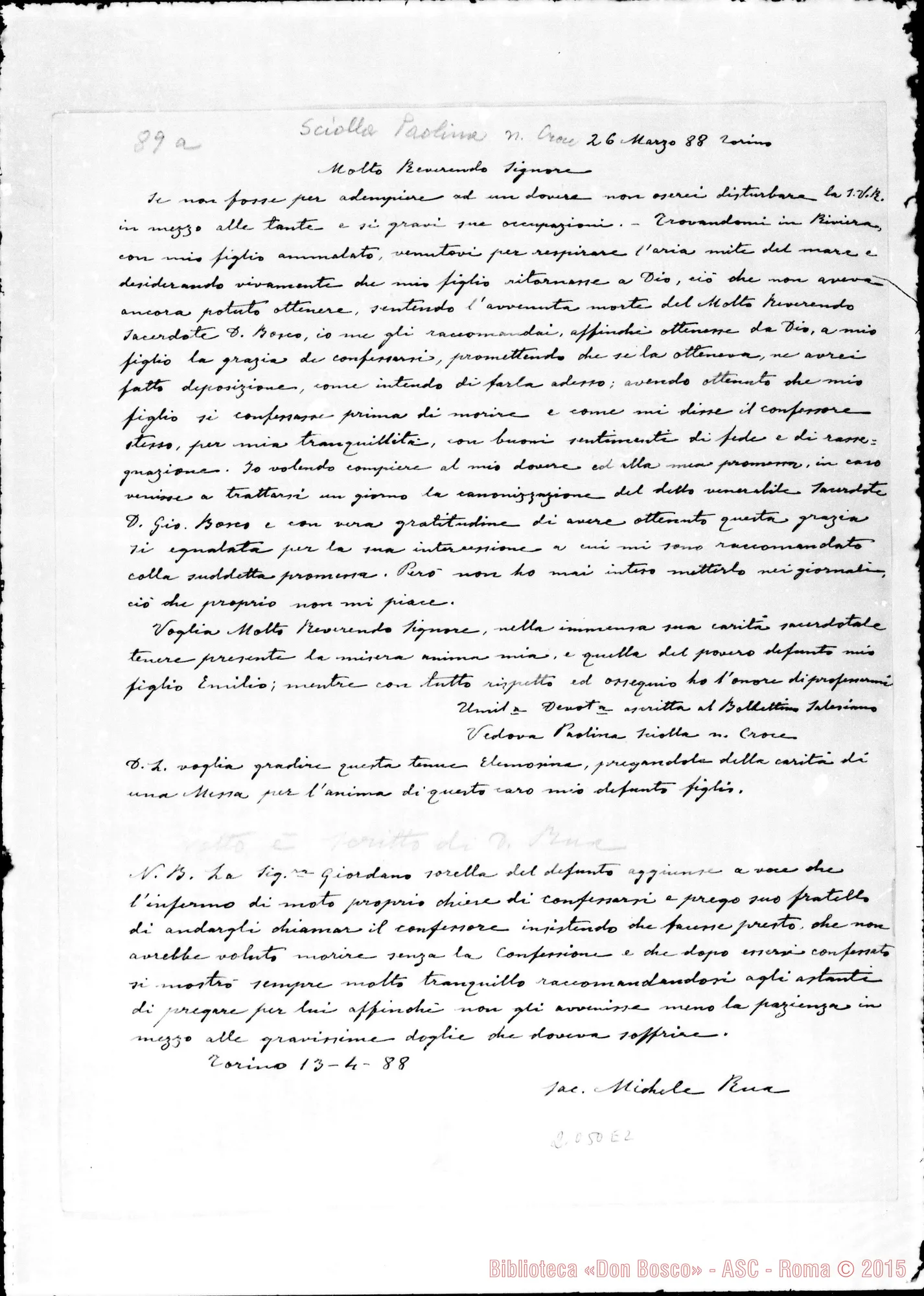 Fotogramma E 2 — Sciolla Paolina: Conversione ottenuta. Ms. di D. Rua