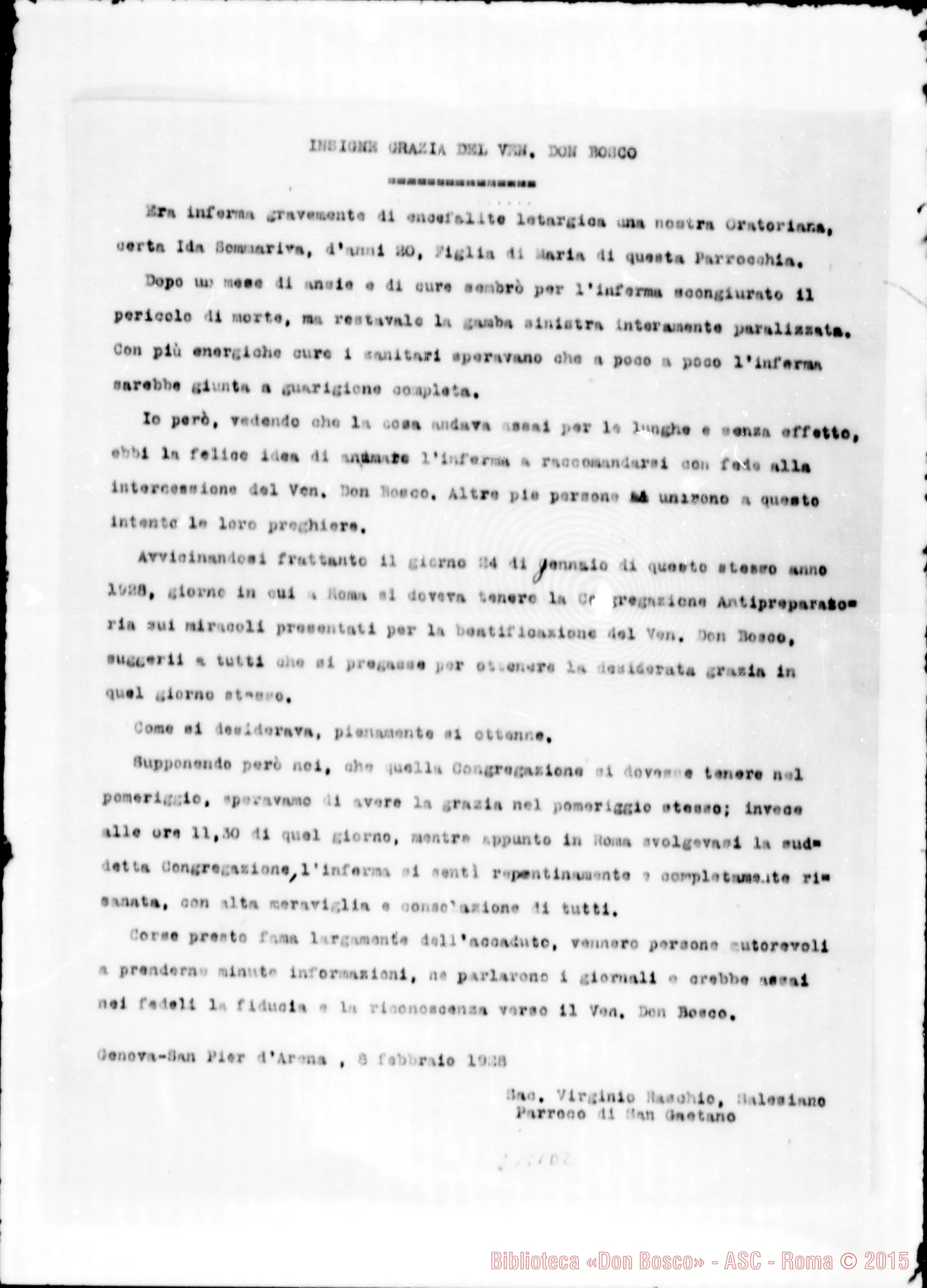 Fotogramma D 2 — Relazione di D. Raschio Virginio, sac.