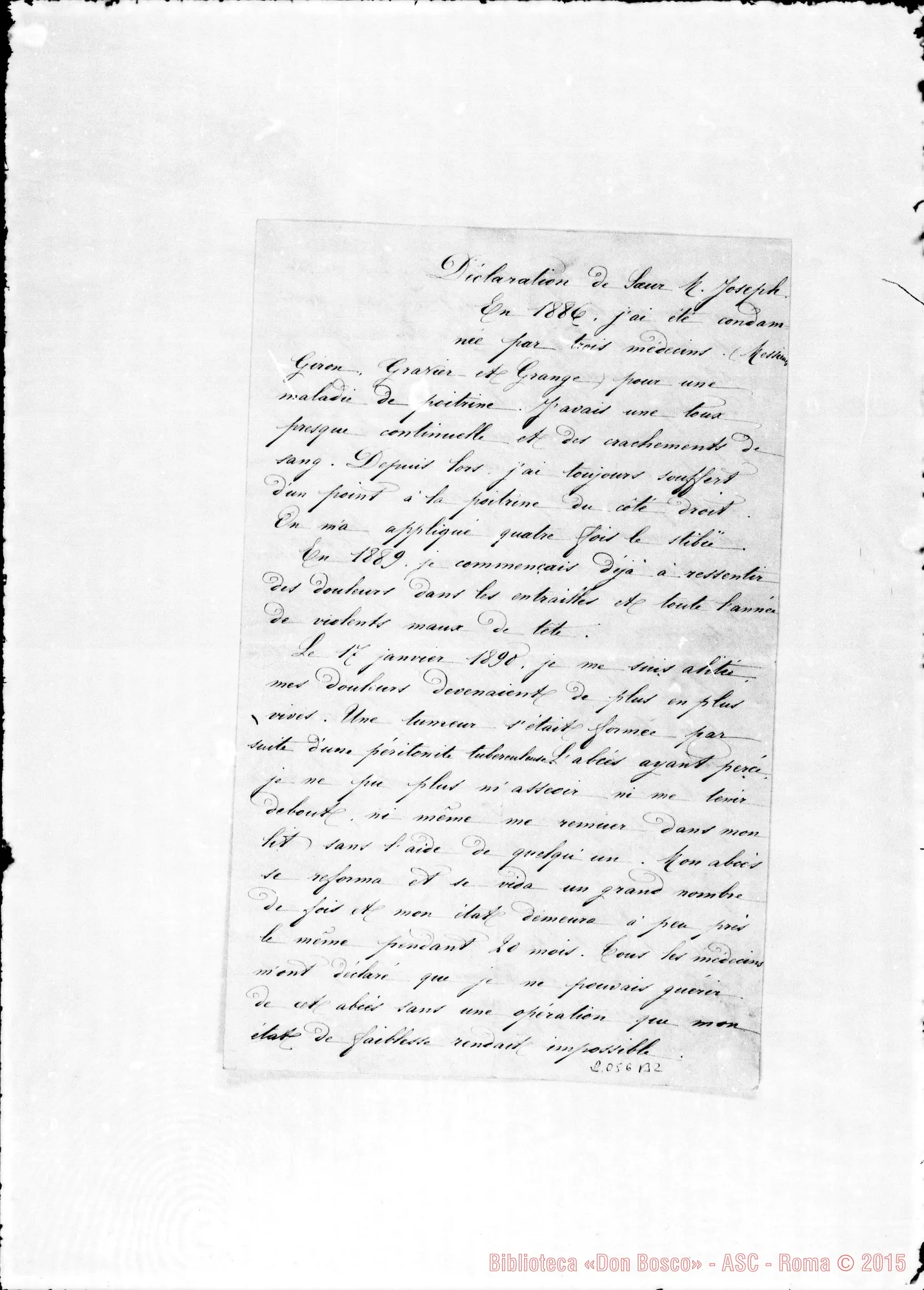 Fotogramma B 2 — Déclaration de Soeur Joseph. Anche traduzione