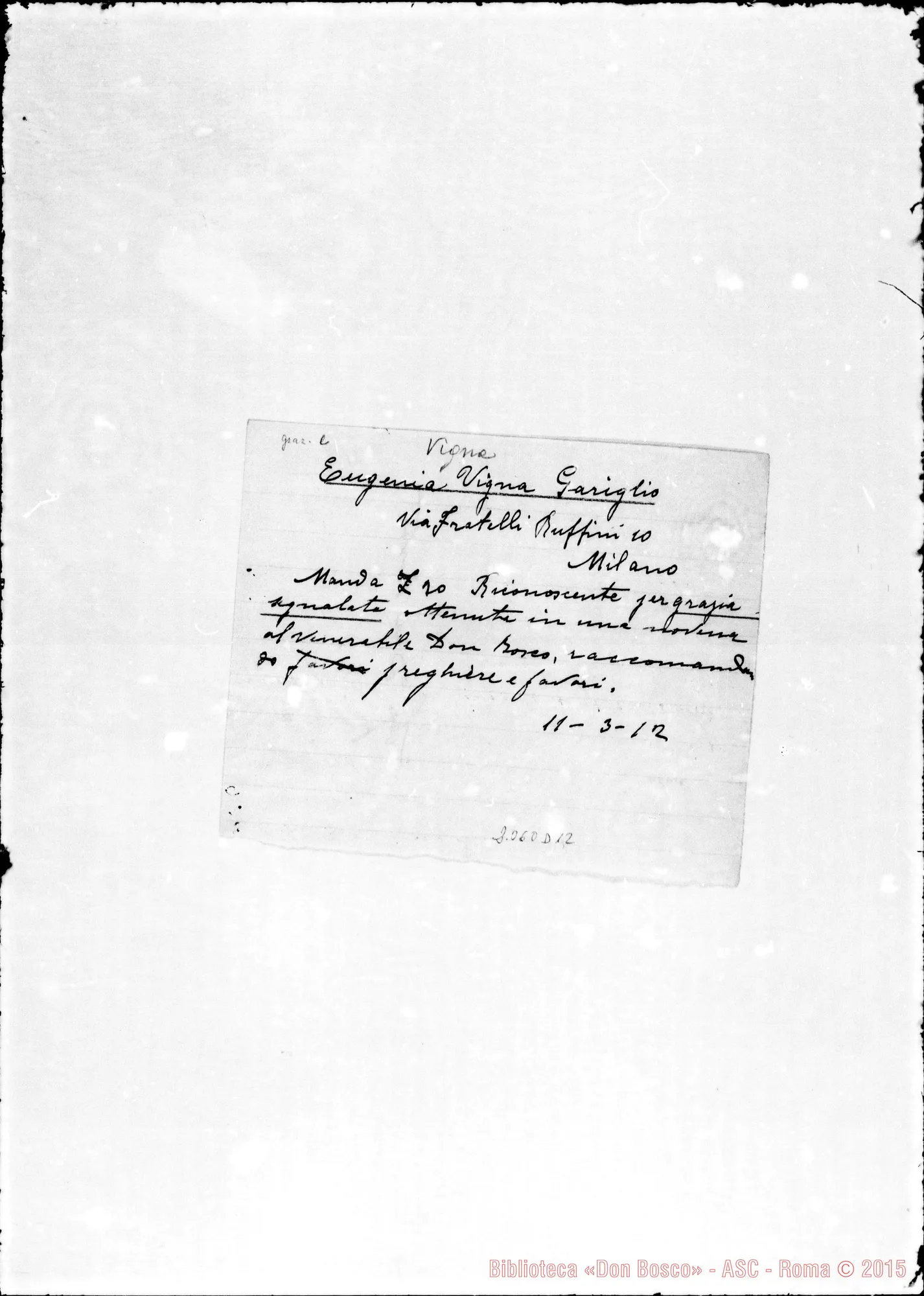 Fotogramma D 12 — Vigna Eugenio: Offerta per grazia ricevuta