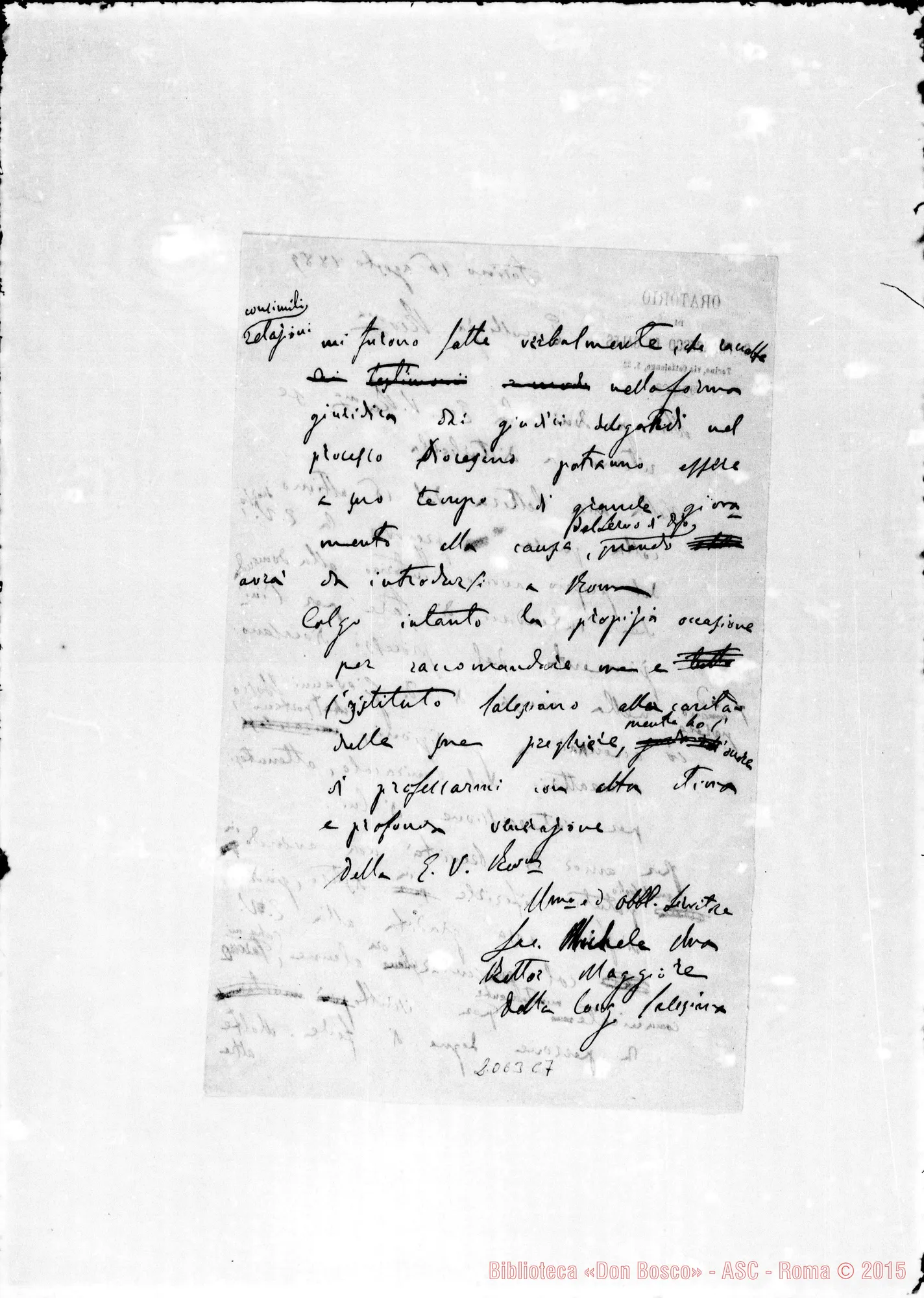 Fotogramma C 7 — Minuta di lettera di D. Rua in ms. di D. Bonetti
