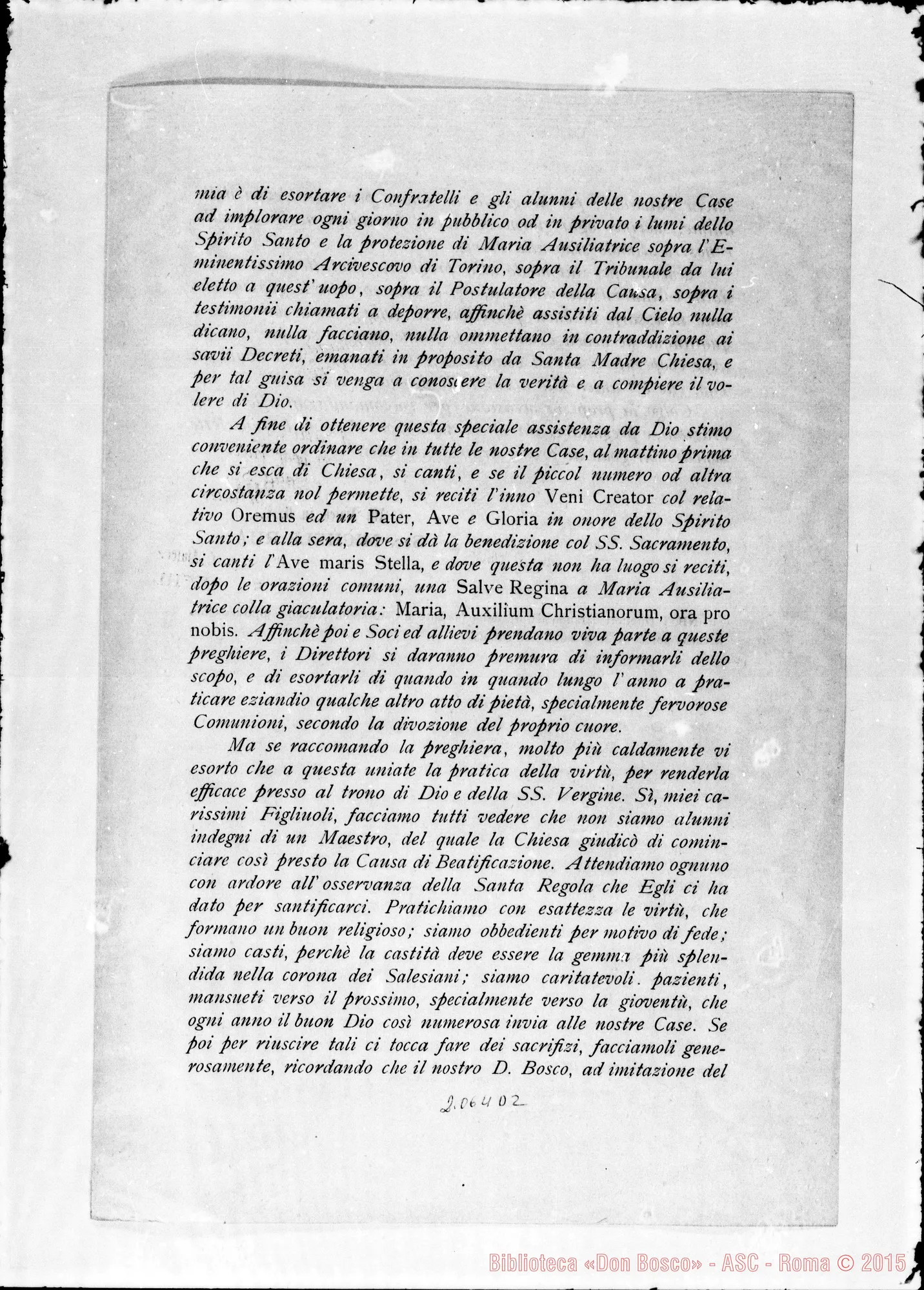 Fotogramma D 2 — Lettera Circolare di D. Rua ai Salesiani