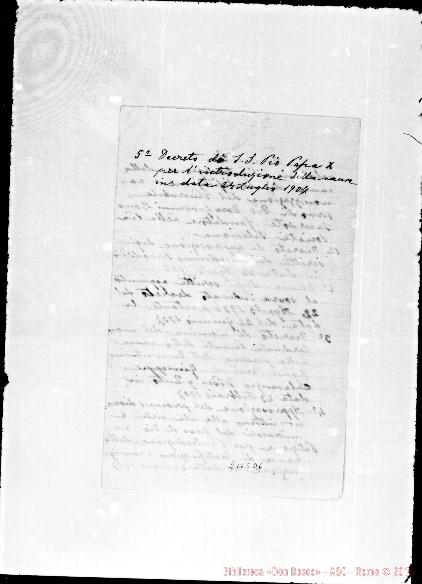 Fotogramma D 6 — Appunti: «Documenti relativi all’introduzione…»
