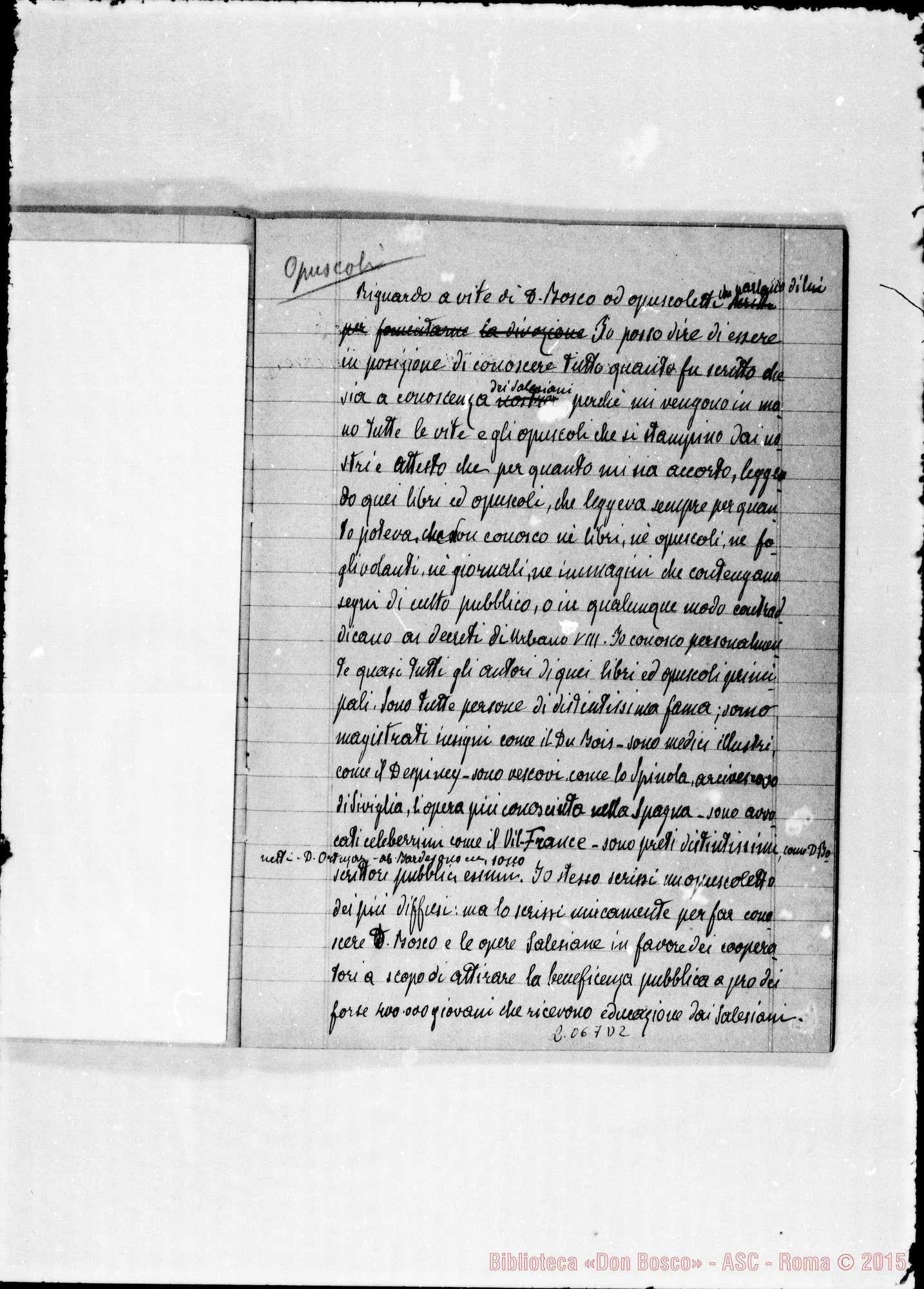 Fotogramma D 2 — Processo di non cultu: Quaderno ms. per deposizione