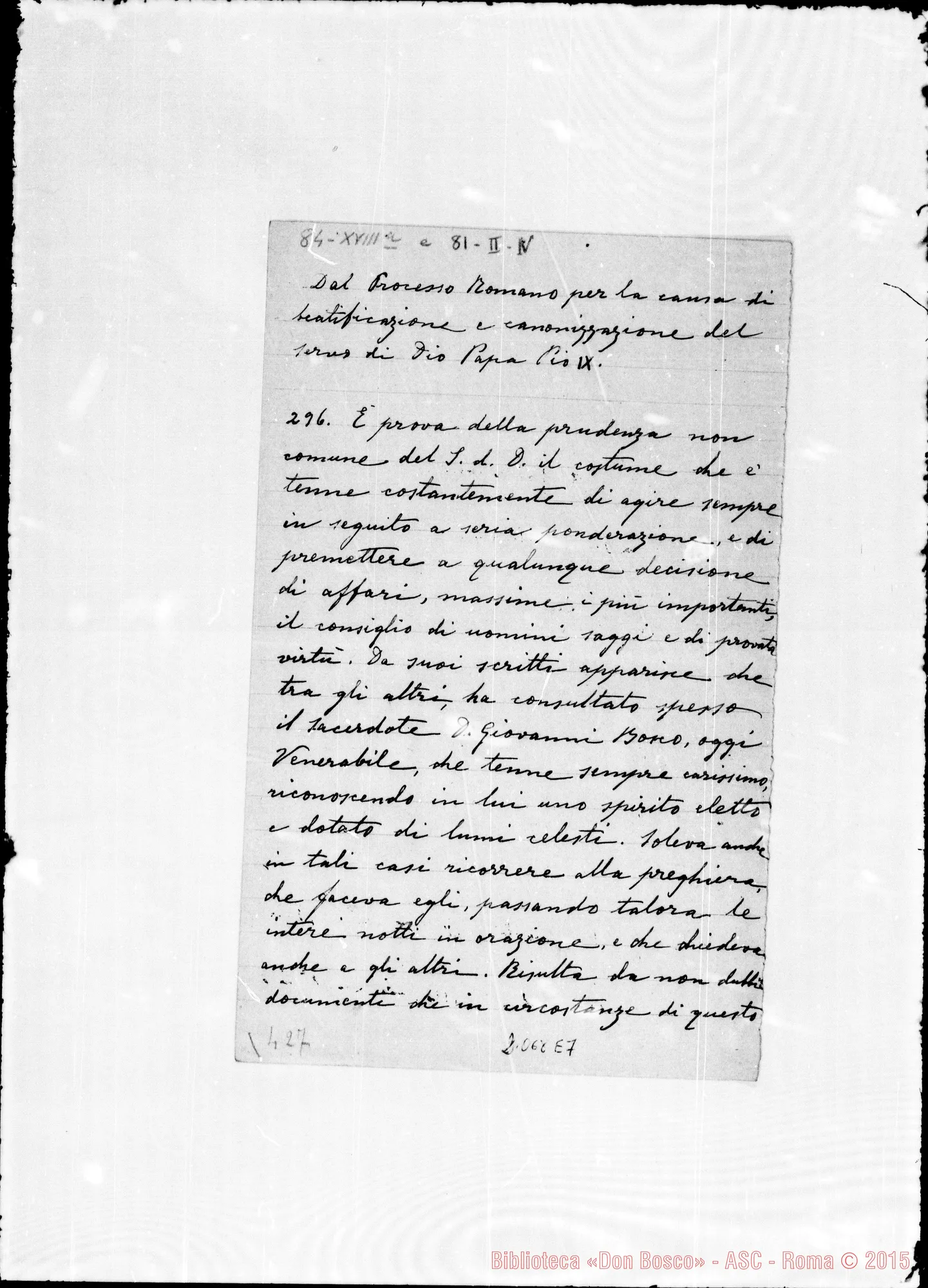 Fotogramma E 7 — Incartamento: «Dal processo Romano…» Ms. Appunti