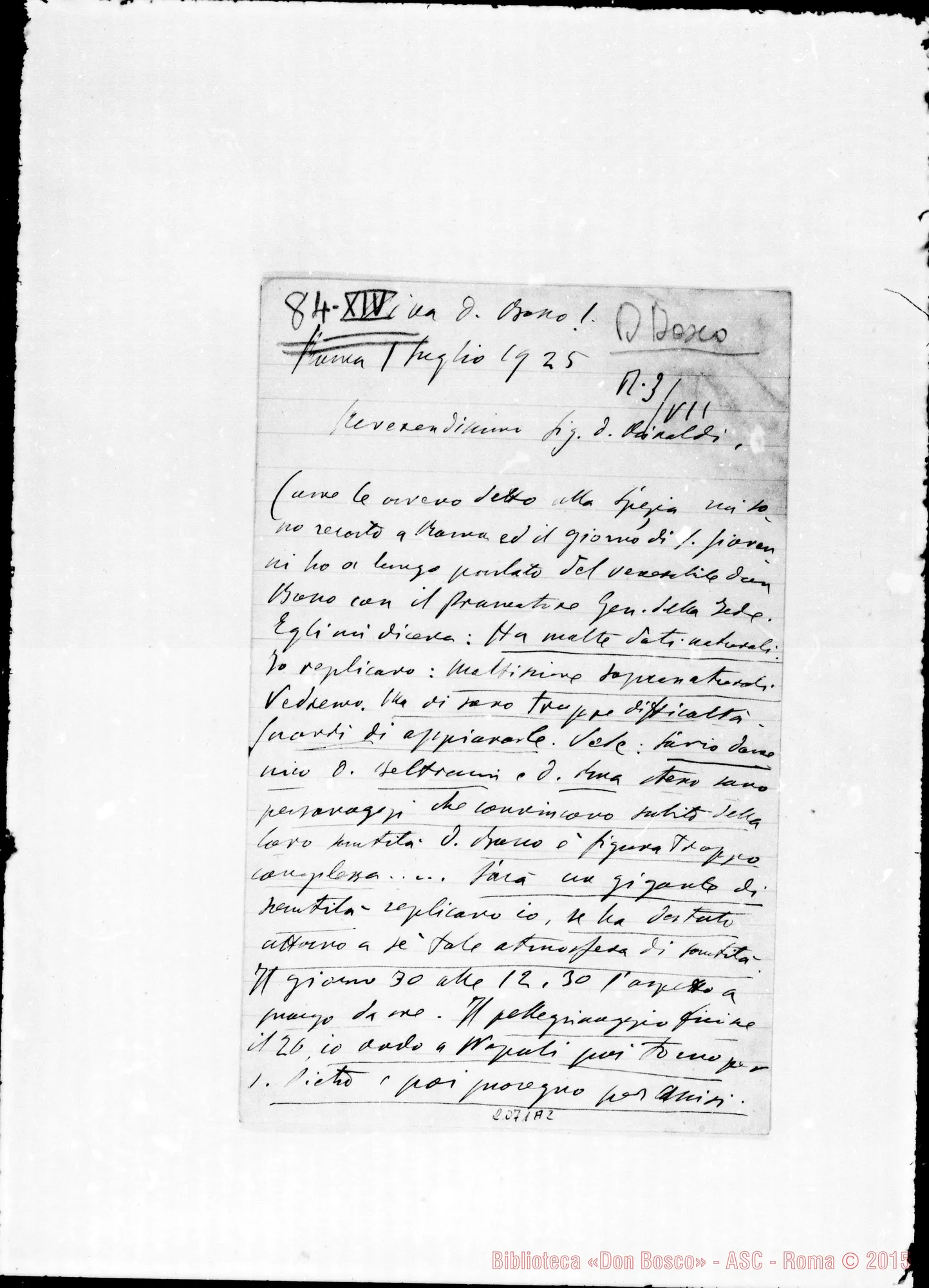Fotogramma A 2 — A D. Rinaldi, lettera