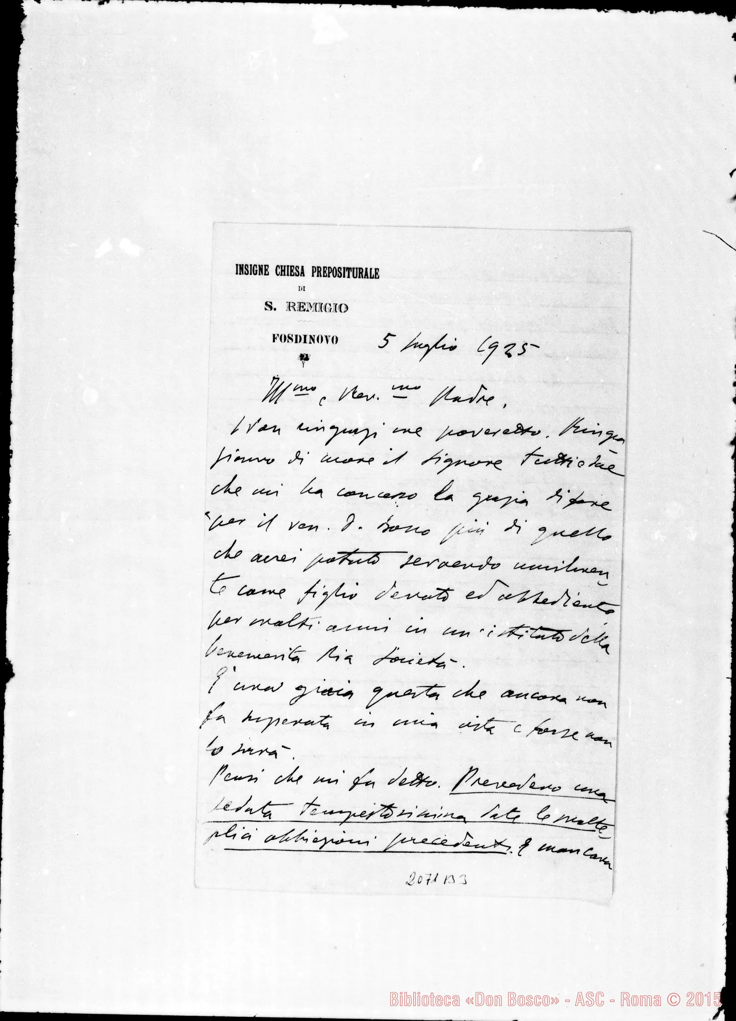Fotogramma B 3 — A D. Rinaldi. Lettera