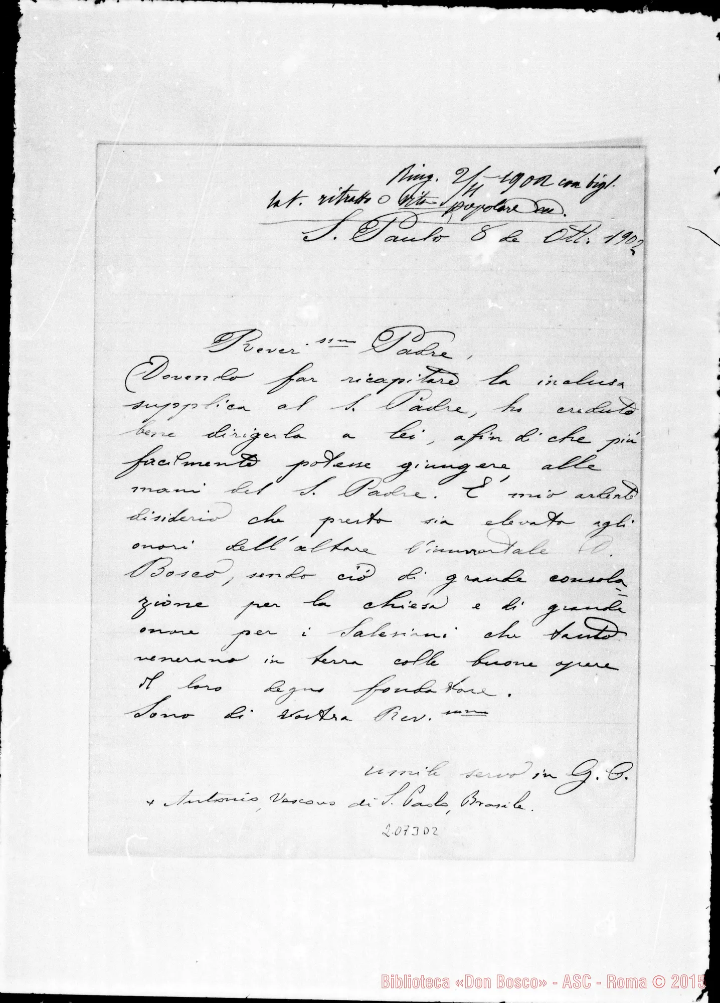 Fotogramma D 2 — Lettere: Vescovo di S. Paolo (Brasile)