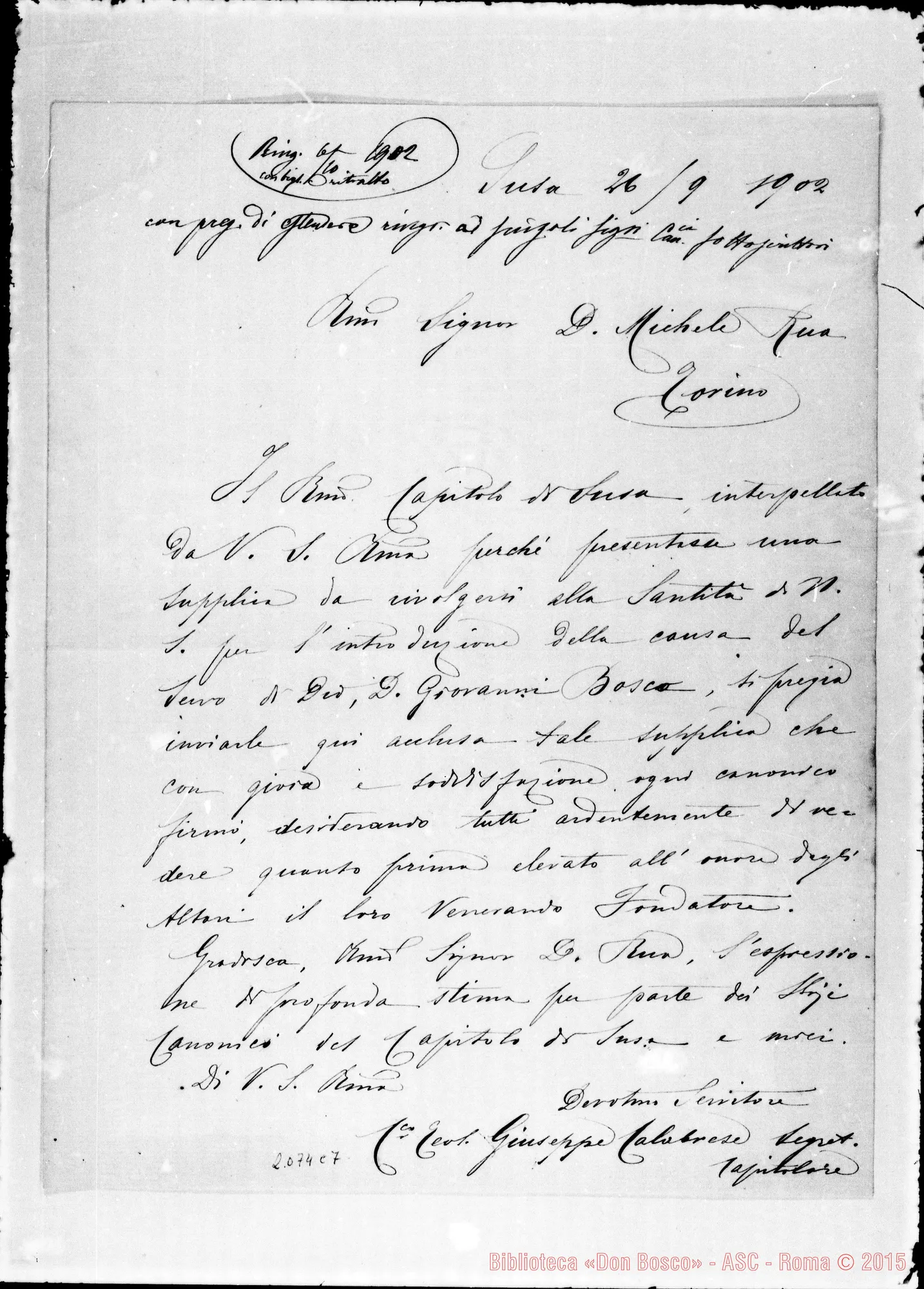 Fotogramma C 7 — Can. Teol. Giuseppe Calabrese, segr. Capitolare