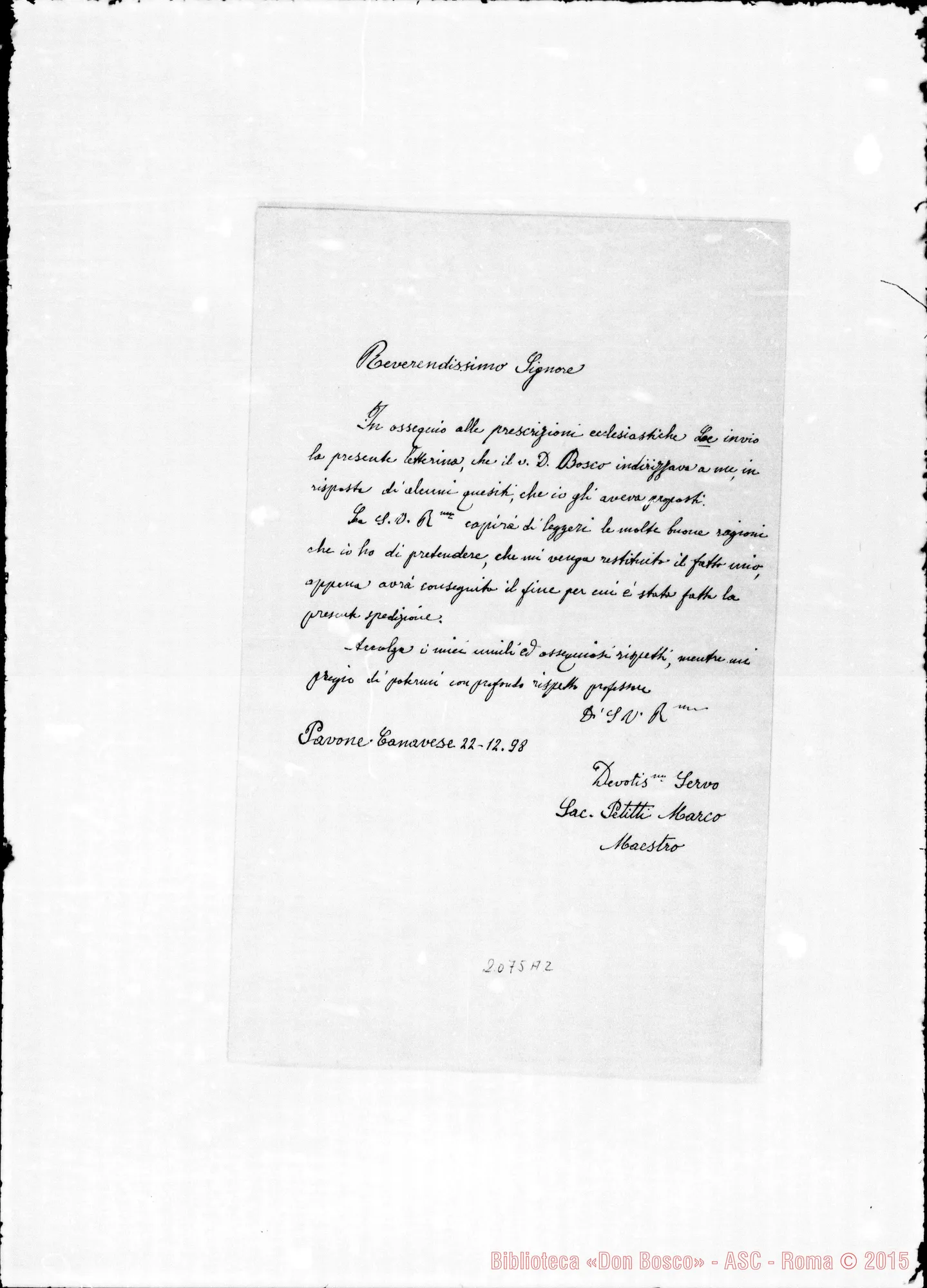 Fotogramma A 2 — Sac. Petitti Marco-Rev.mo Sig.