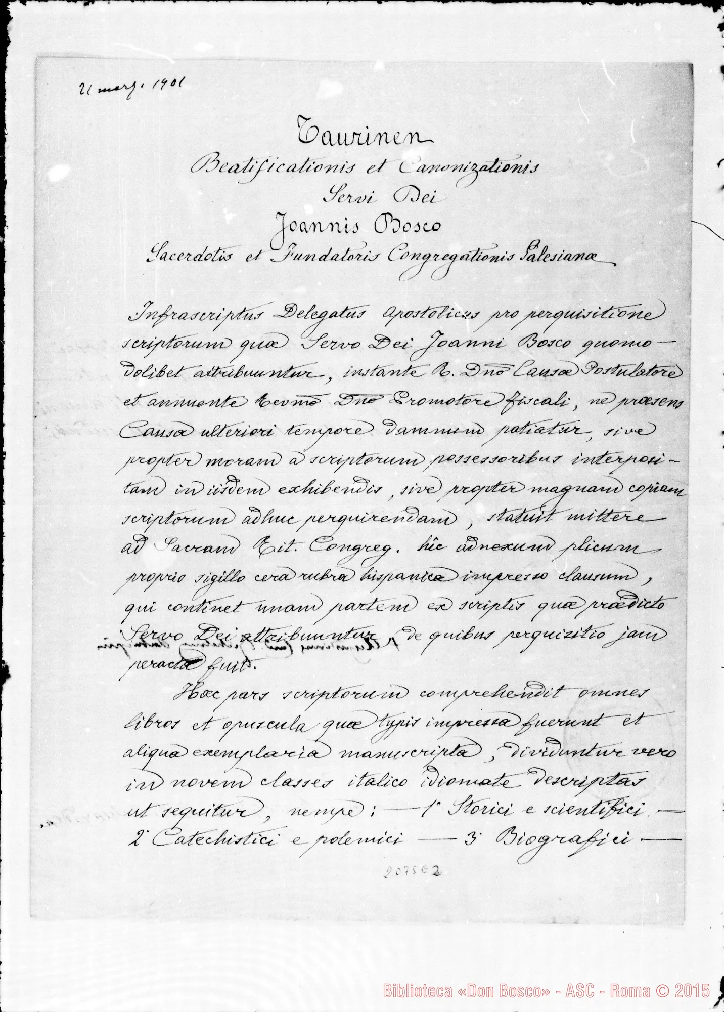 Fotogramma E 2 — Arcivescovo di Torino: « Infrascriptus Delegatus Apostolicus… »