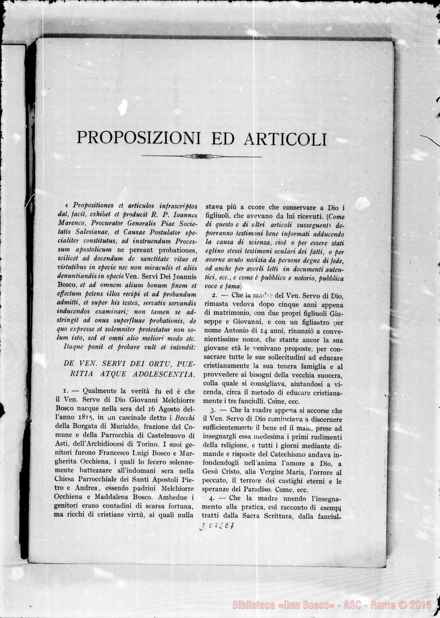 Fotogramma E 7 — Fascicolo stampato: Proposizioni E articoli su D. Bosco (365 art.)