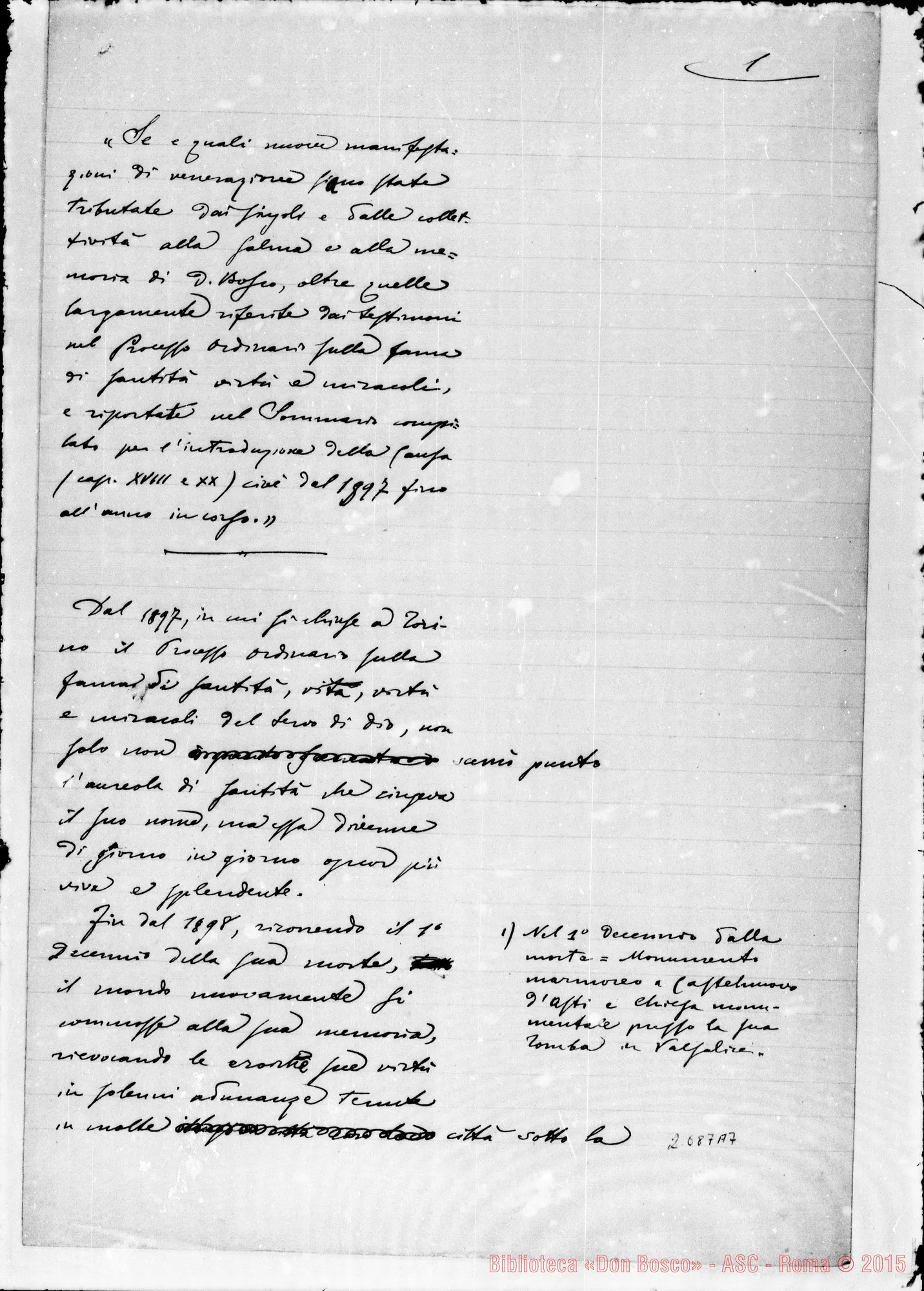 Fotogramma A 7 — Risposta intorno alla Fama di Santità. Ms. Precede foglio autogr. di D.