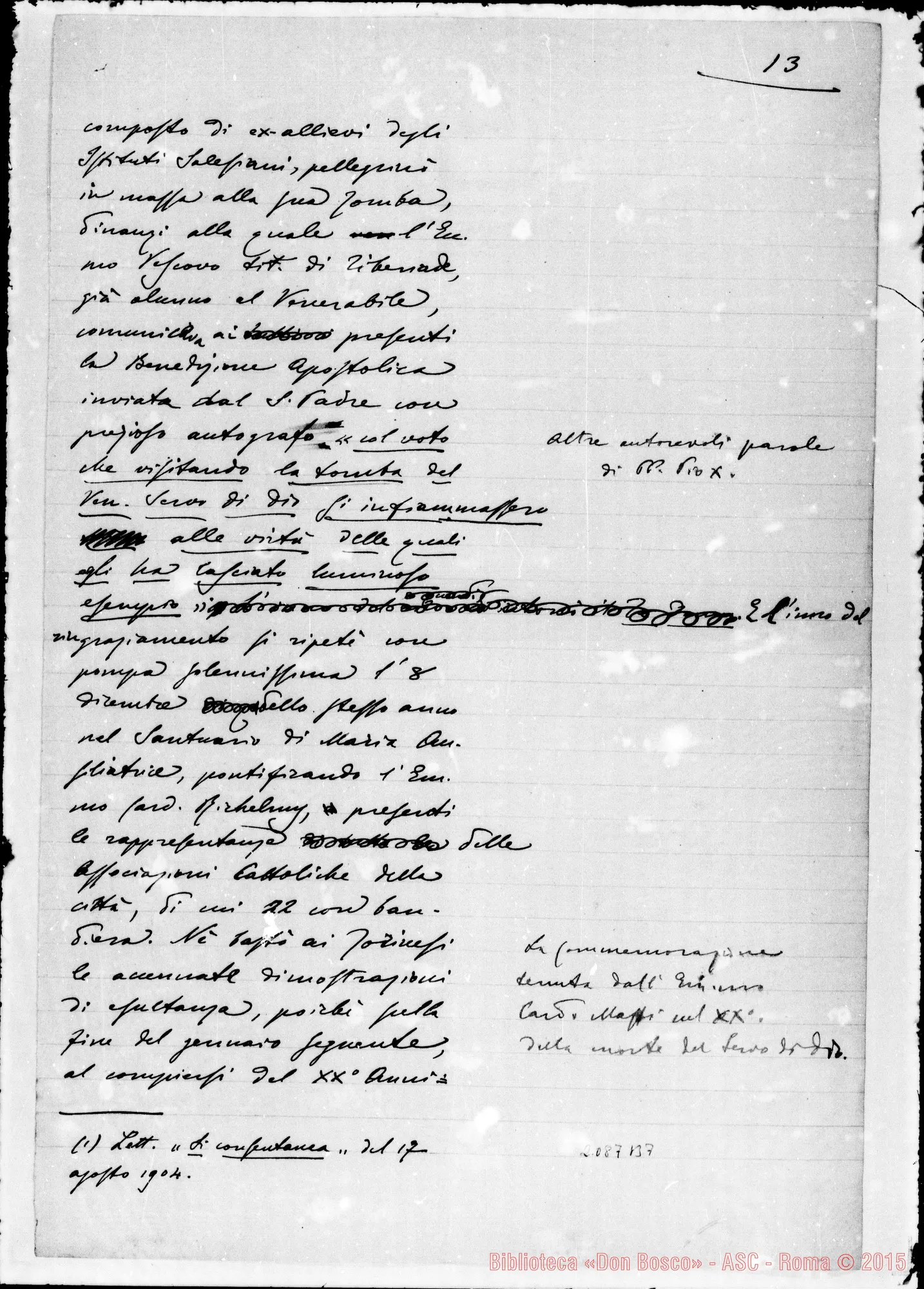 Fotogramma B 7 — Risposta intorno alla Fama di Santità. Ms. Precede foglio autogr. di D.