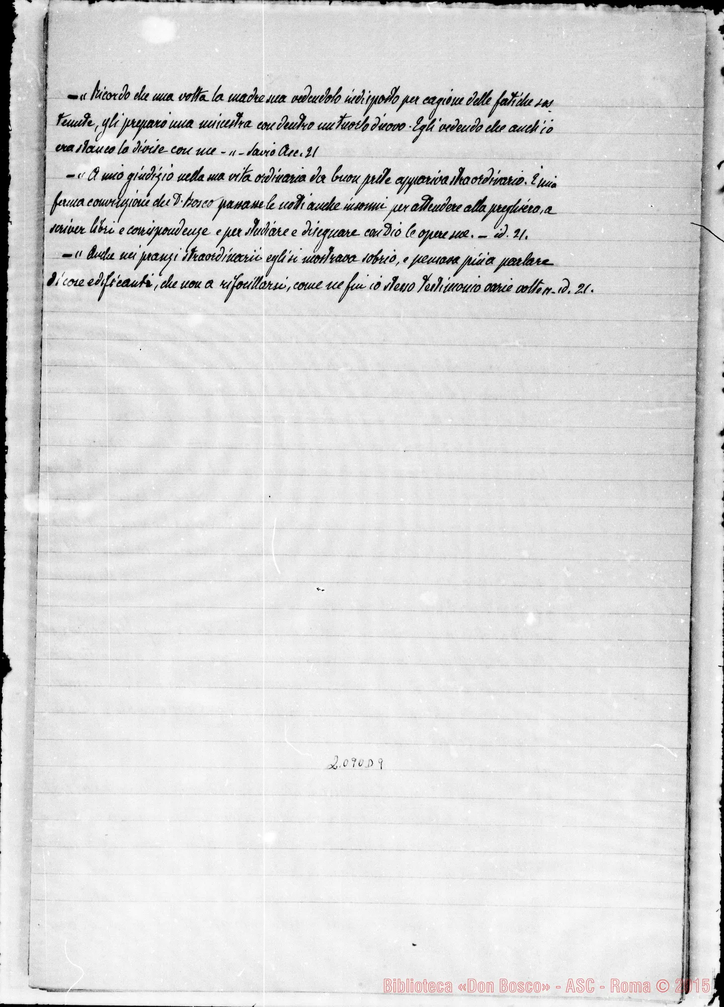 Fotogramma D 9 — Appunti ms. sulle virtù di Don Bosco