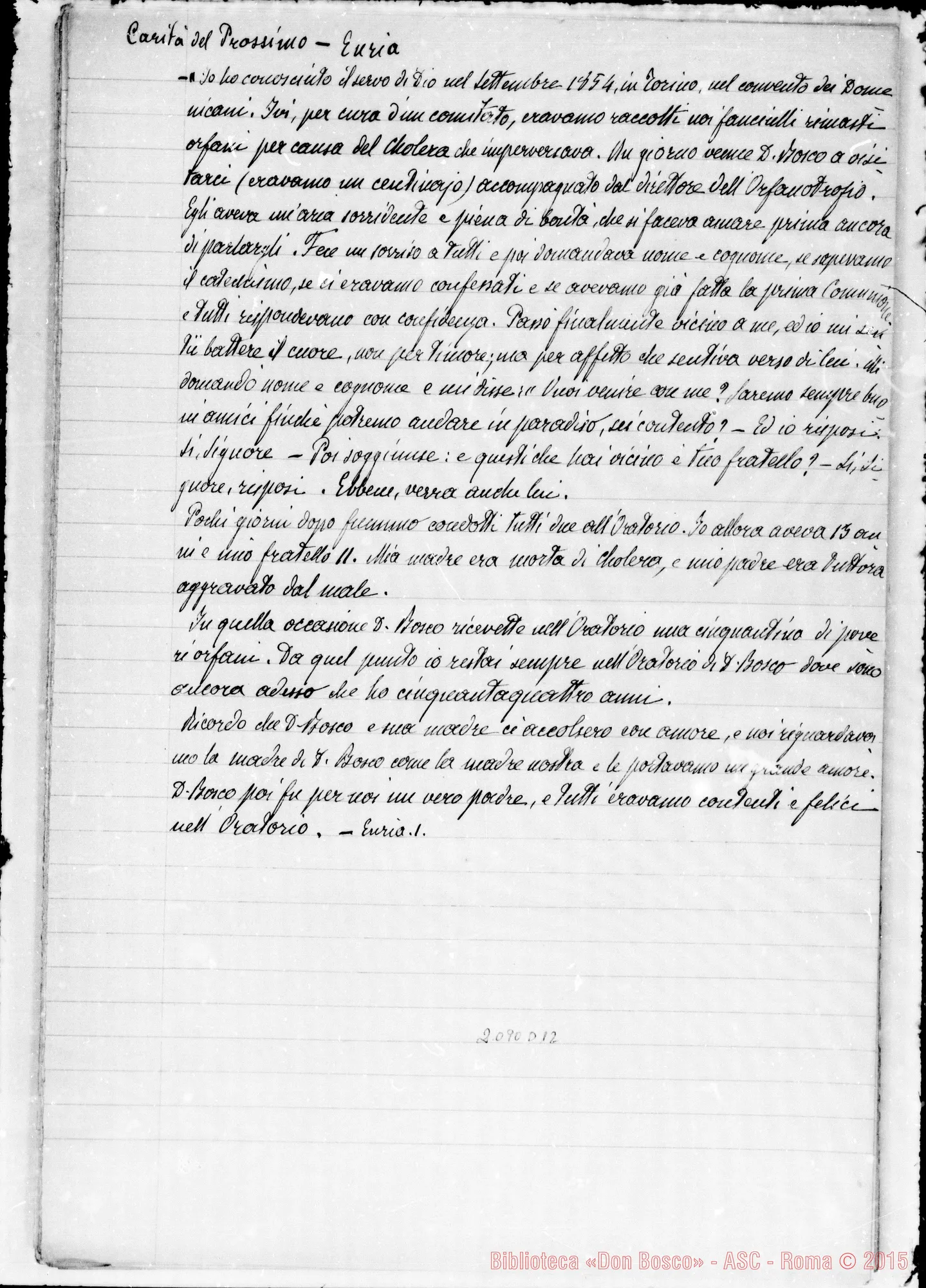Fotogramma D 12 — Appunti ms. sulle virtù di Don Bosco