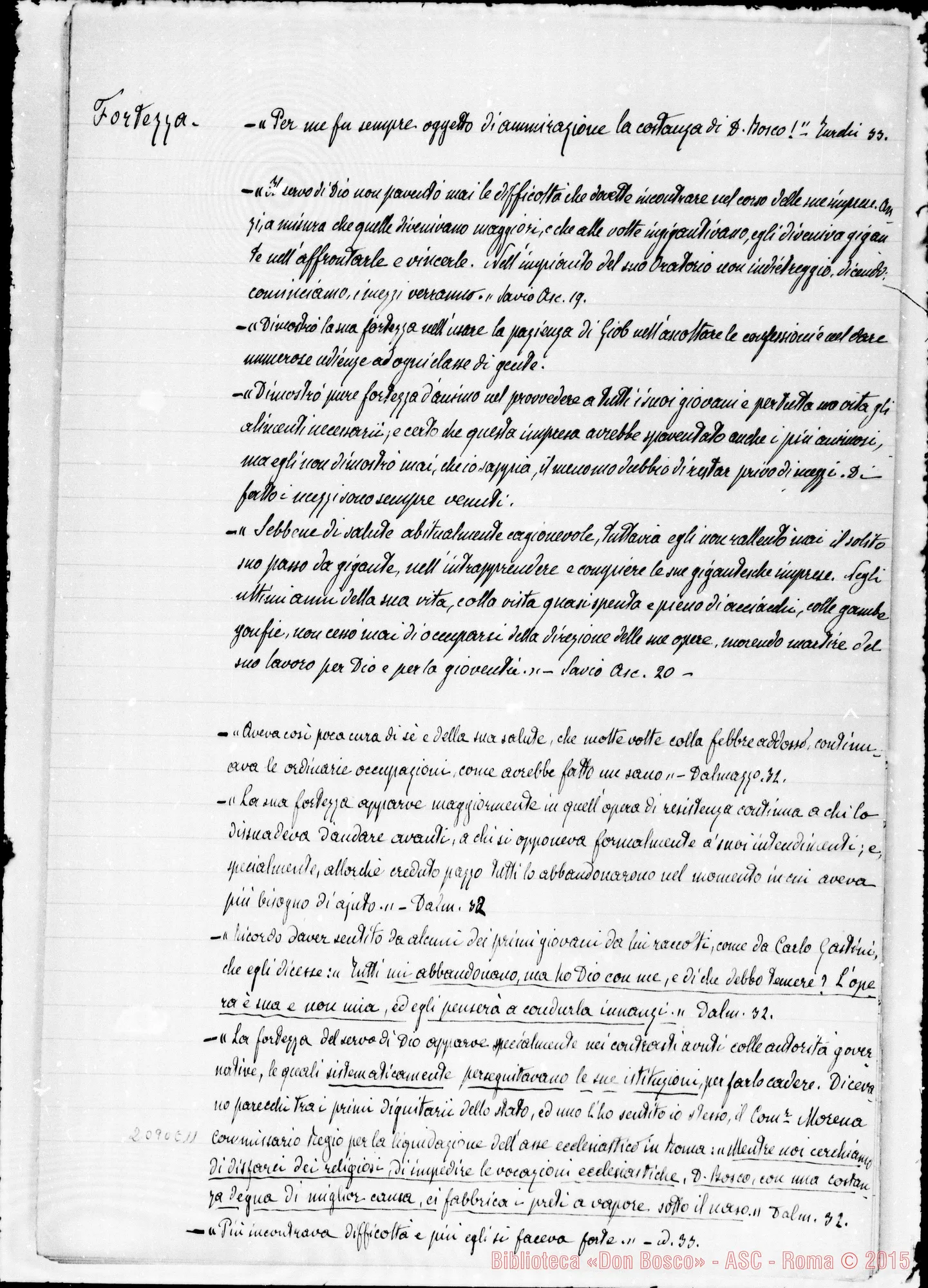 Fotogramma E 11 — Appunti ms. sulle virtù di Don Bosco