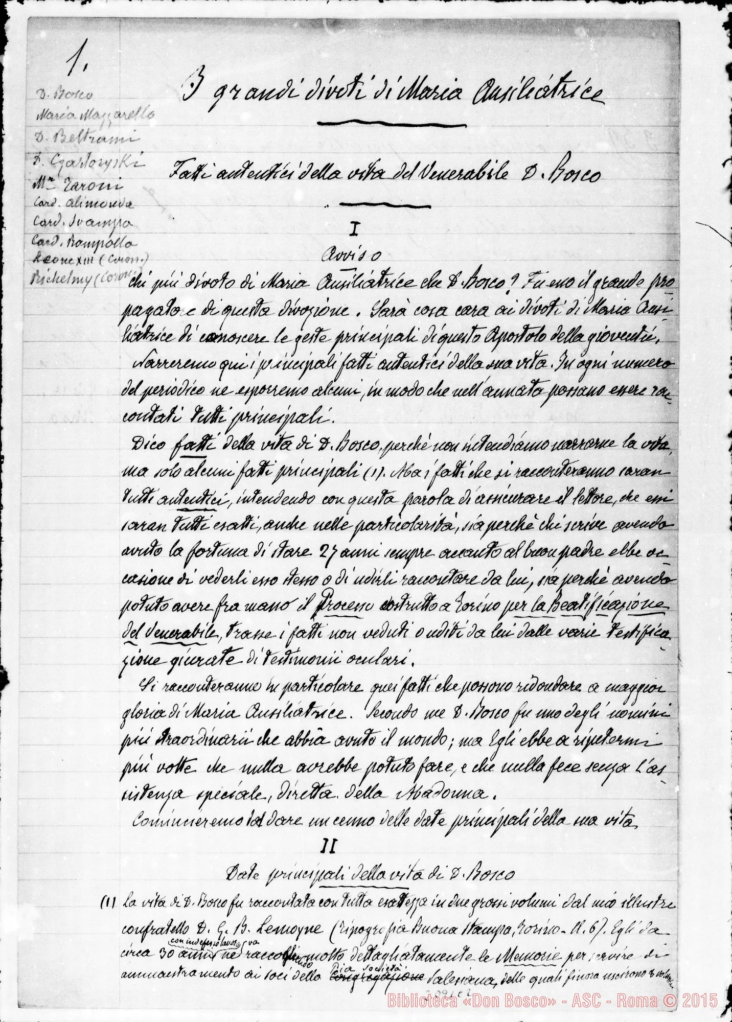 Fotogramma C 2 — Appunti ms.: Principali date della vita di D. Bosco