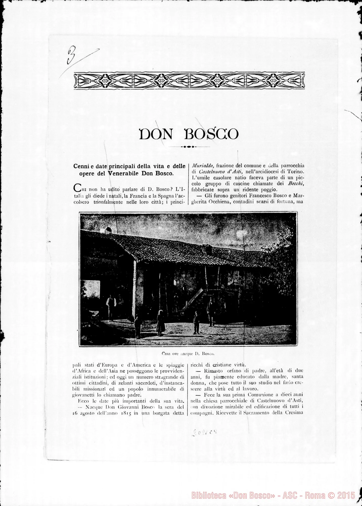 Fotogramma C 4 — Appunti ms.: Principali date della vita di D. Bosco