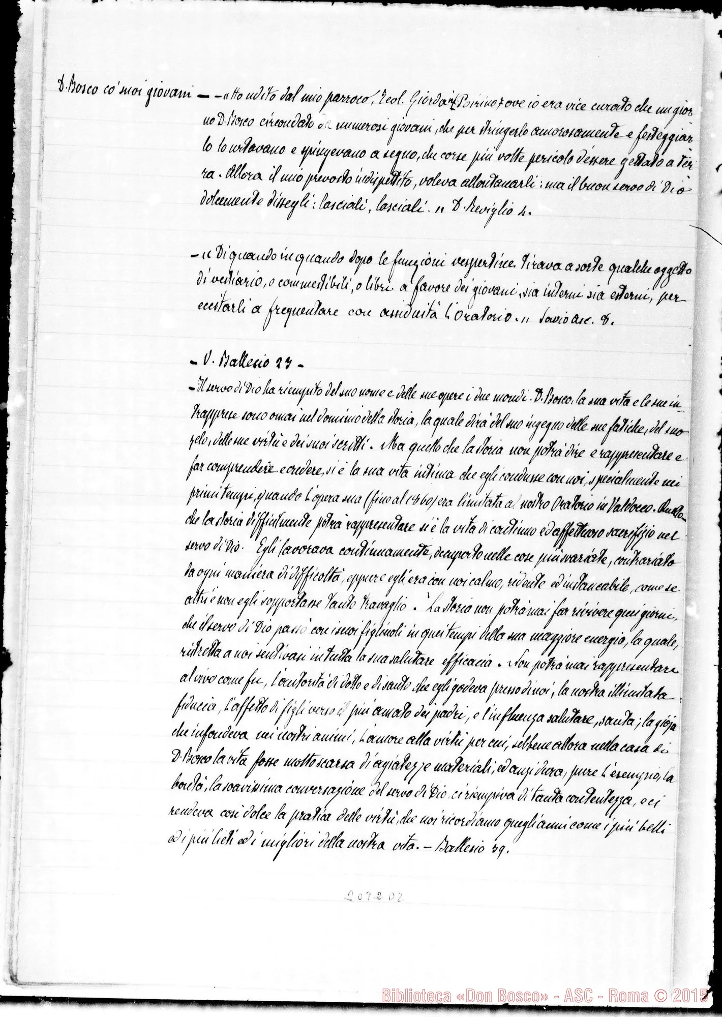 Fotogramma D 2 — Appunti ms.: Detti E fatti ricavati dalla vita di D. Bosco